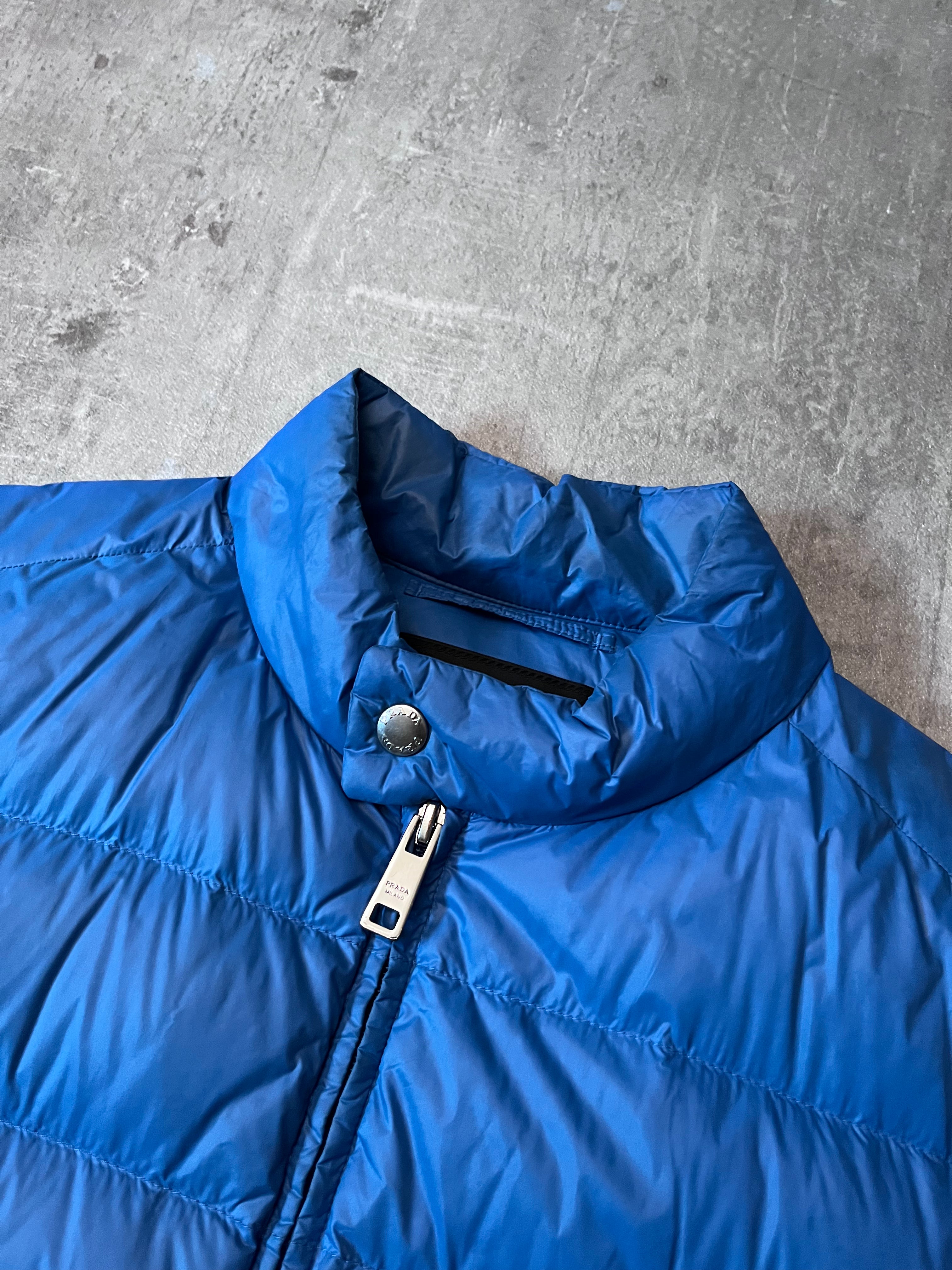 Prada Triangle Logo Light Puffer Jacket Blue Men - M