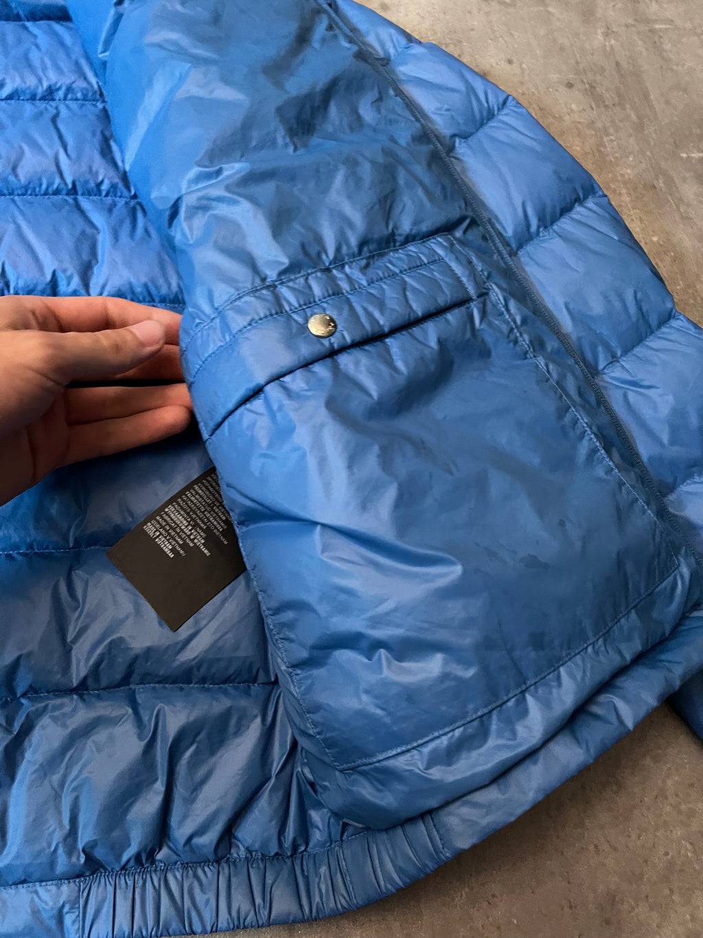 Prada Triangle Logo Light Puffer Jacket Blue Men - M