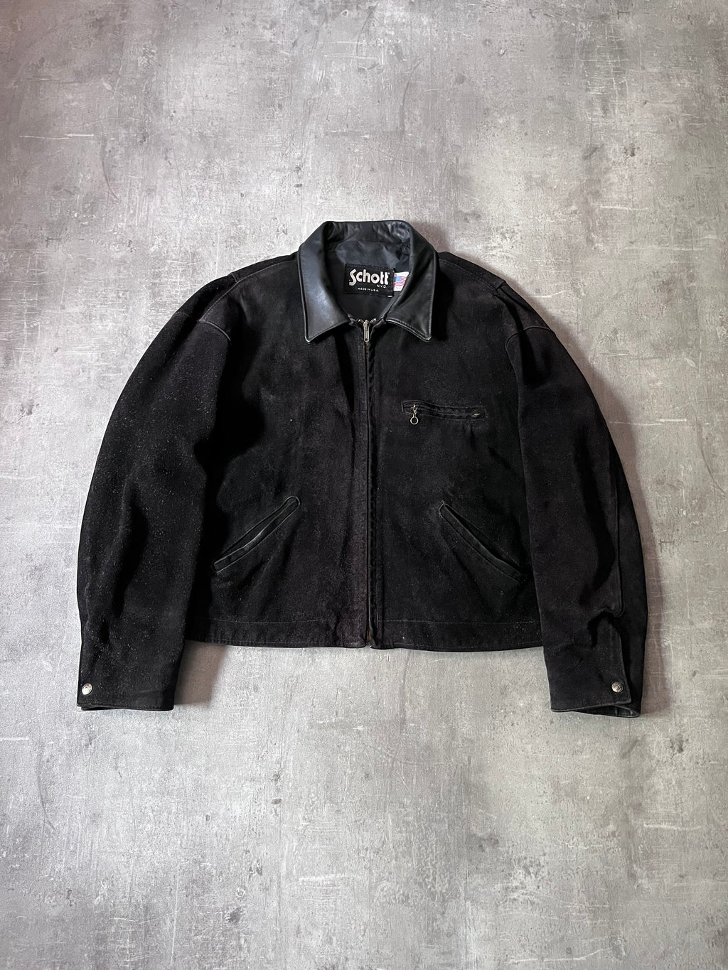 90s Schott NYC Suede Leather Vintage Jacket Black Men - L
