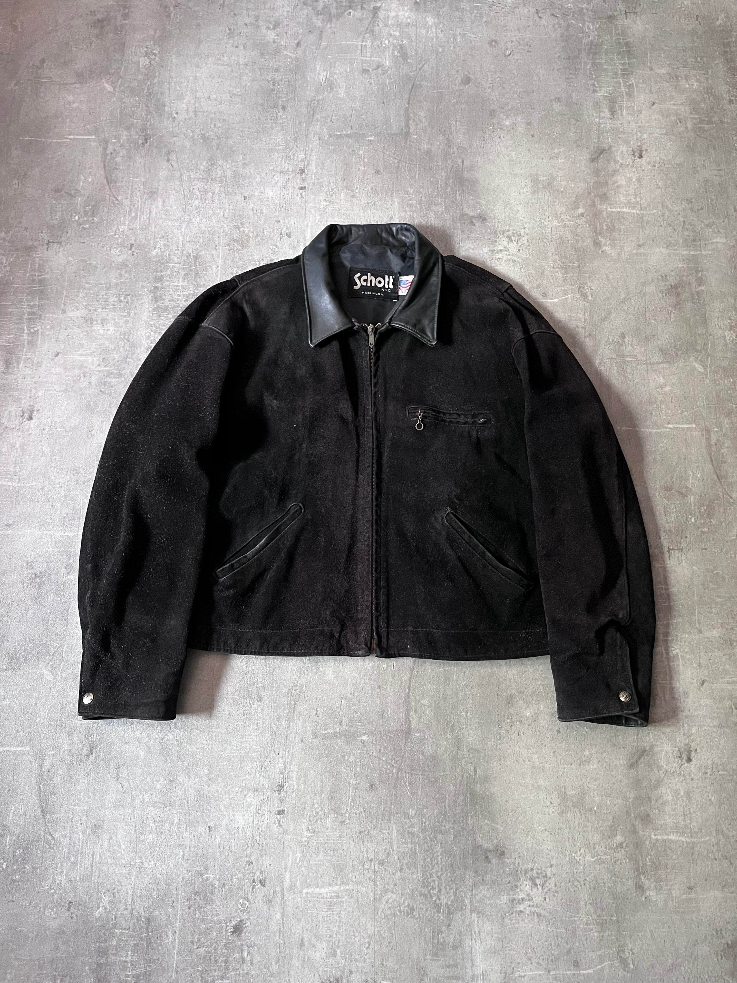 90s Schott NYC Suede Leather Vintage Jacket Black Men - L