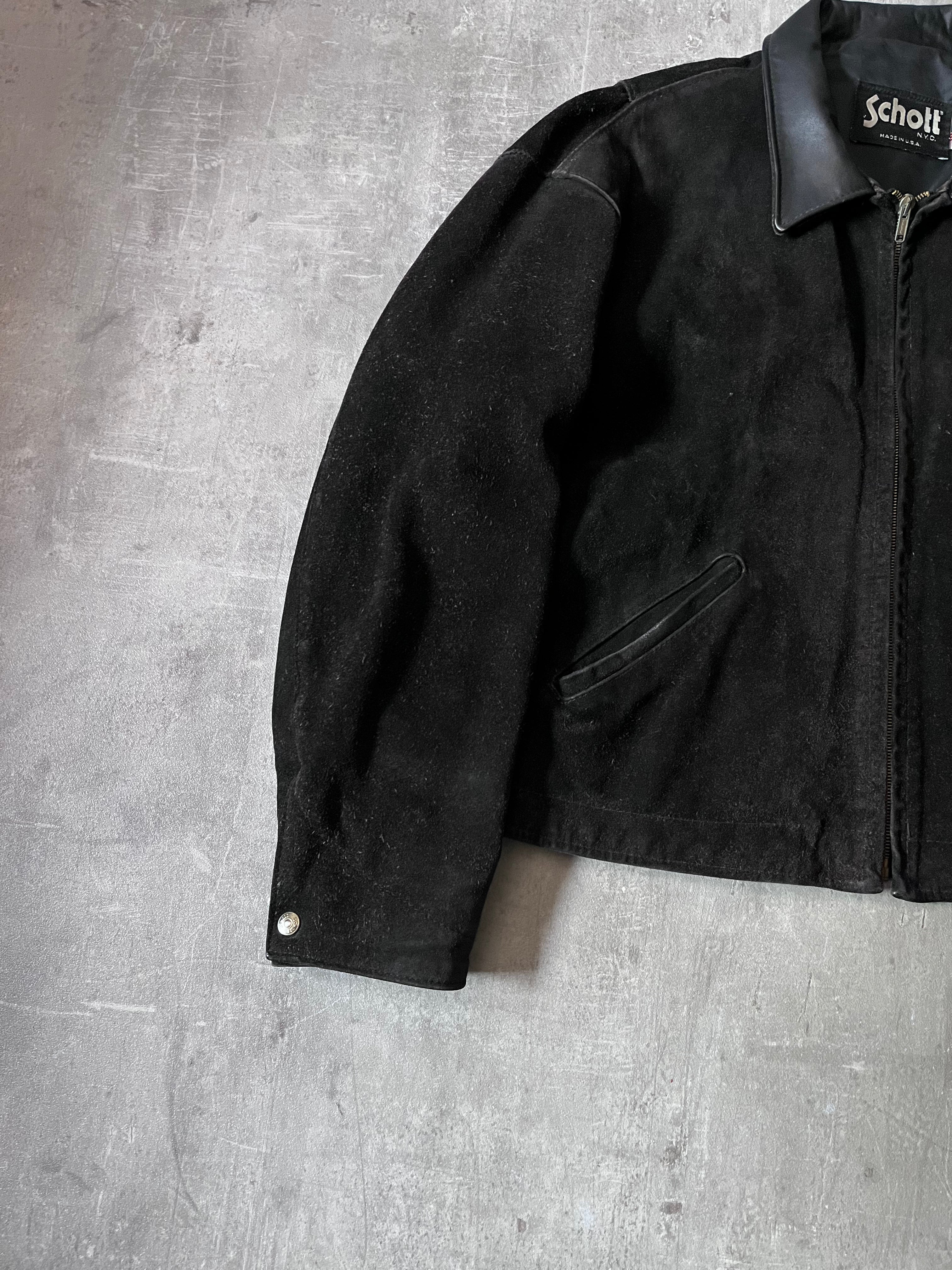 90s Schott NYC Suede Leather Vintage Jacket Black Men - L