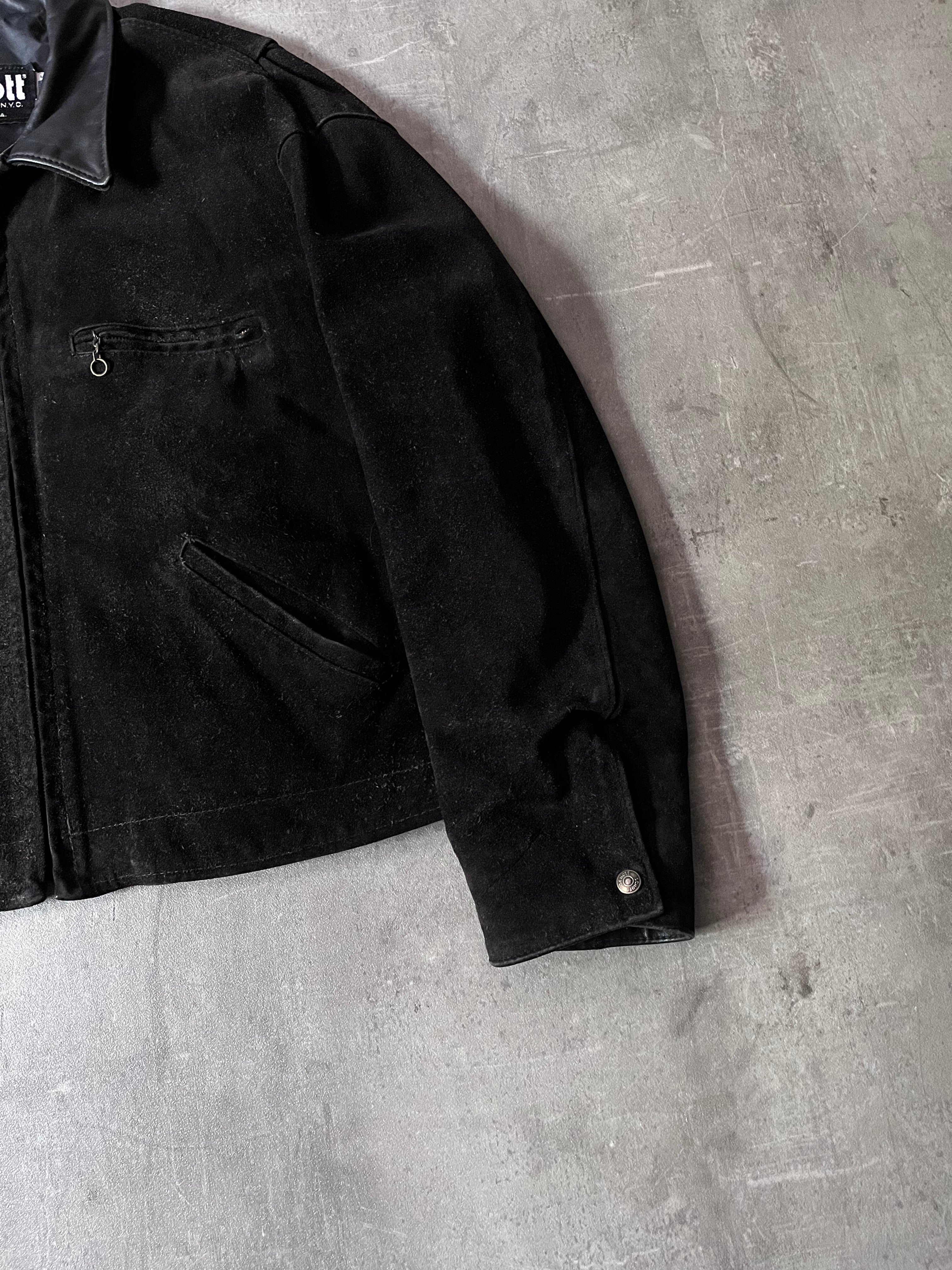 90s Schott NYC Suede Leather Vintage Jacket Black Men - L