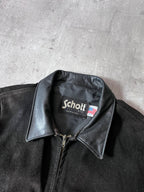 90s Schott NYC Suede Leather Vintage Jacket Black Men - L