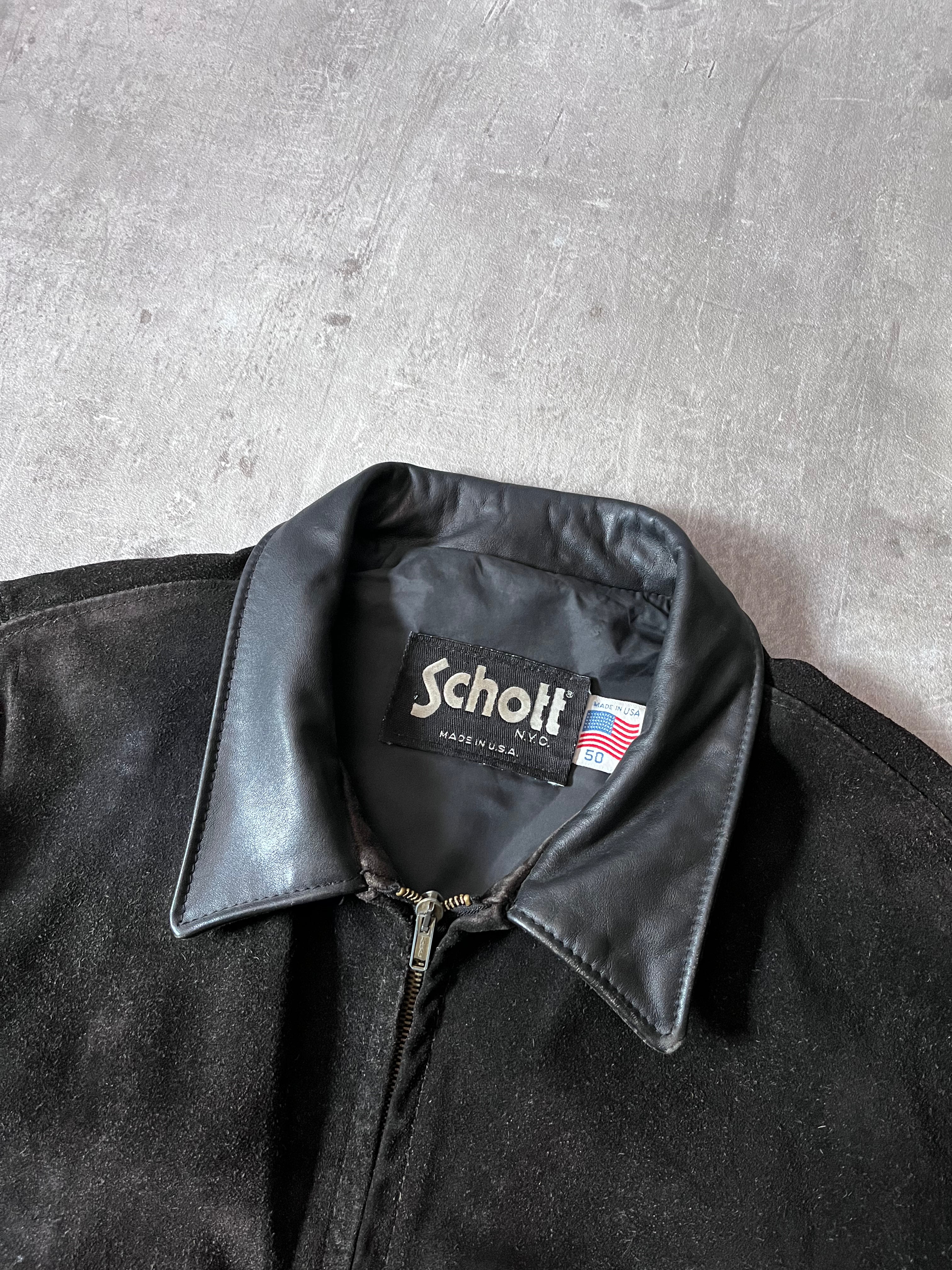 90s Schott NYC Suede Leather Vintage Jacket Black Men - L