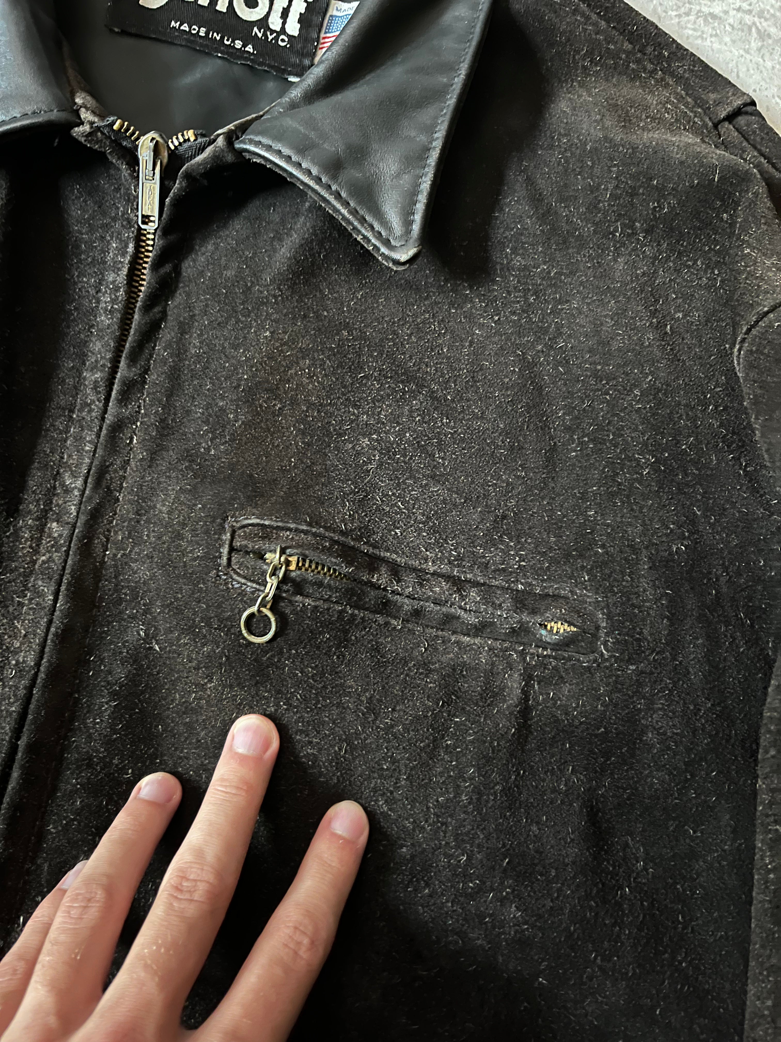 90s Schott NYC Suede Leather Vintage Jacket Black Men - L