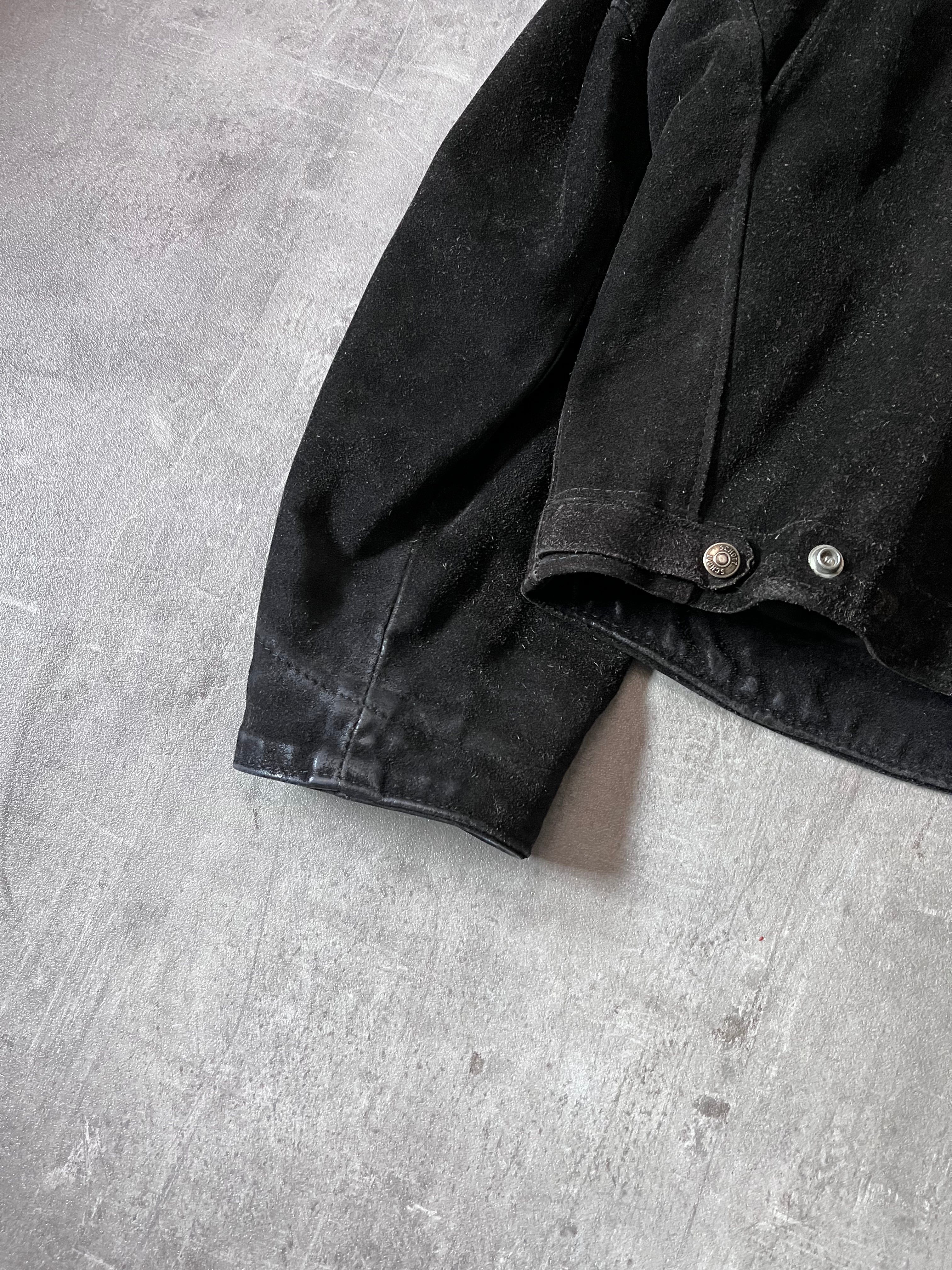 90s Schott NYC Suede Leather Vintage Jacket Black Men - L