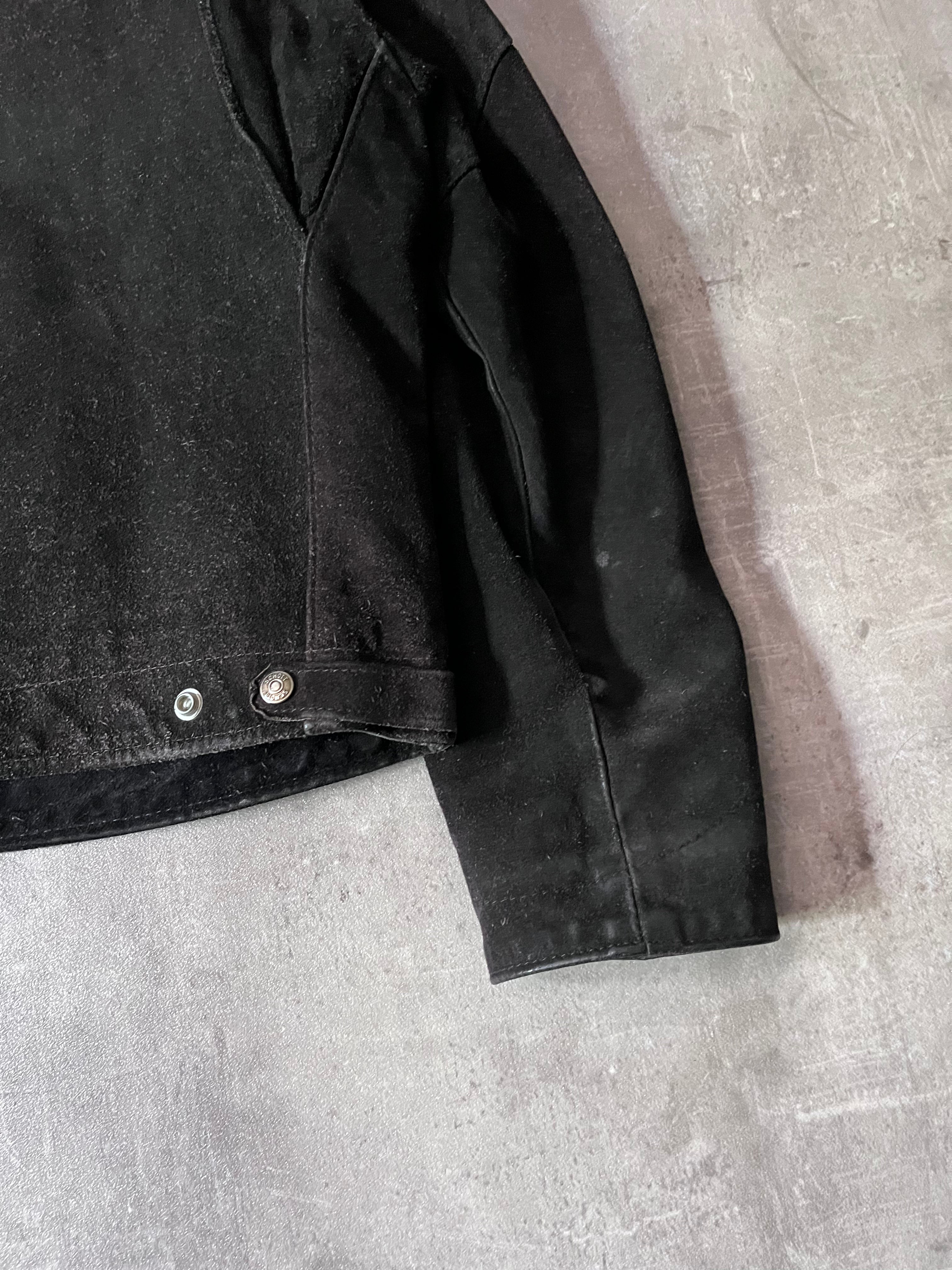 90s Schott NYC Suede Leather Vintage Jacket Black Men - L