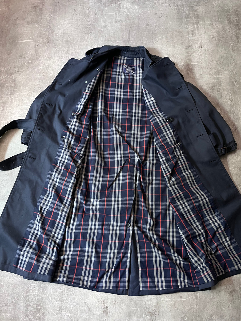 90s Burberrys Nova Check Trench Coat Navy Men - L