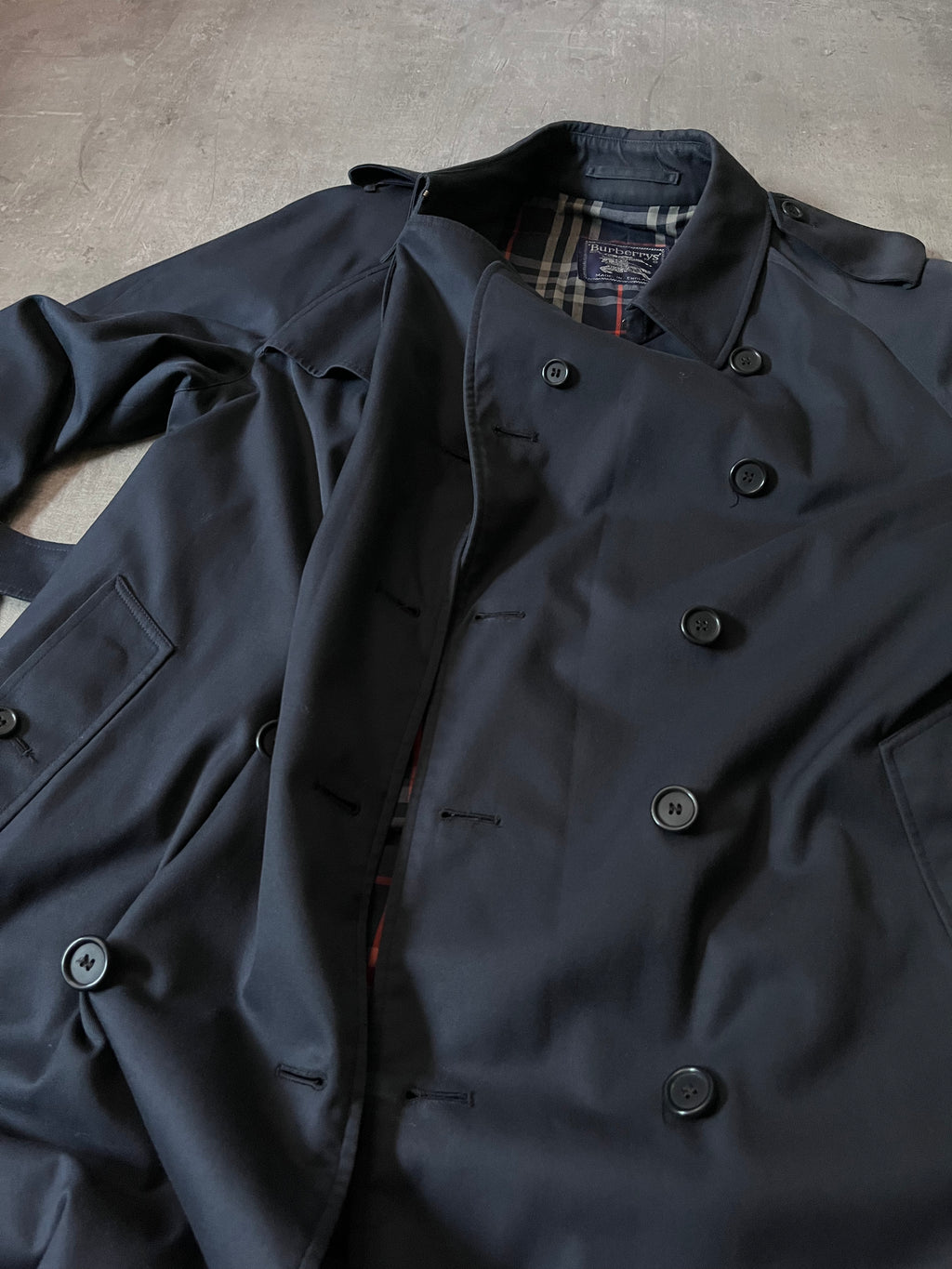 90s Burberrys Nova Check Trench Coat Navy Men - L