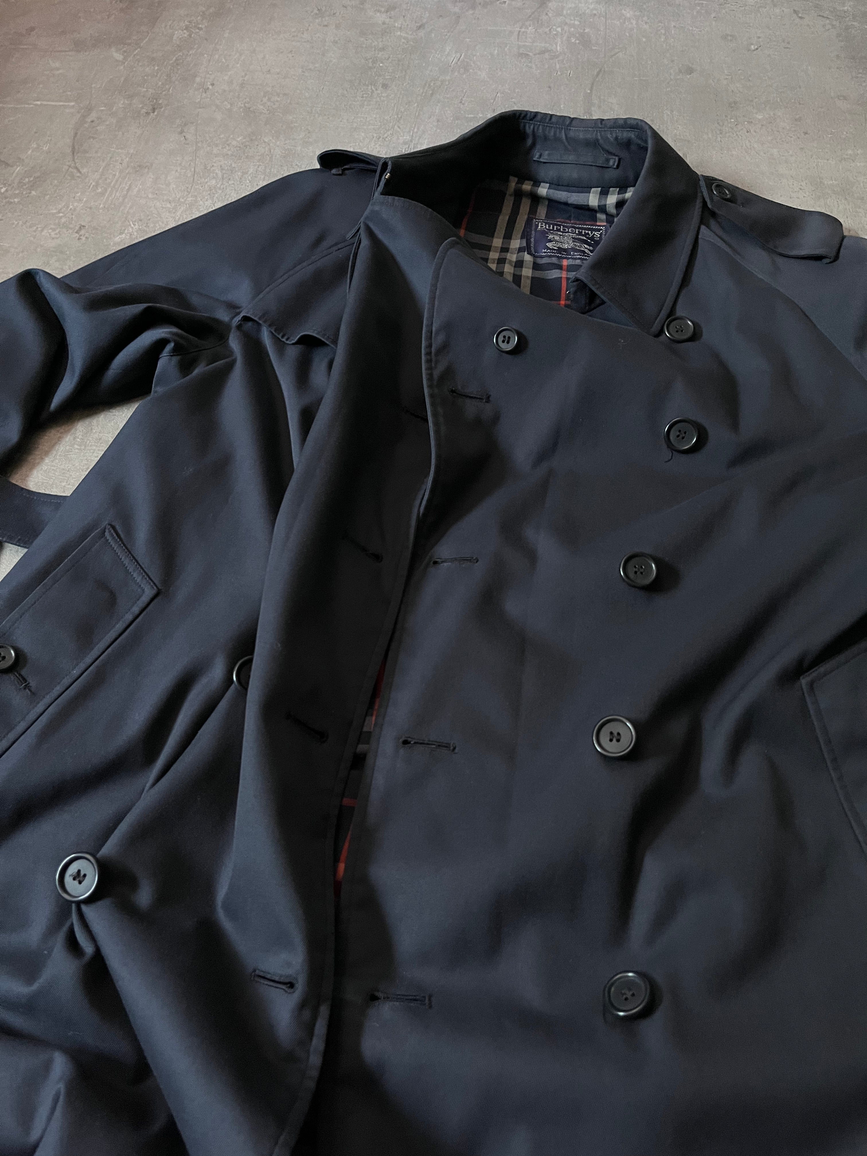 90s Burberrys Nova Check Trench Coat Navy Men - L