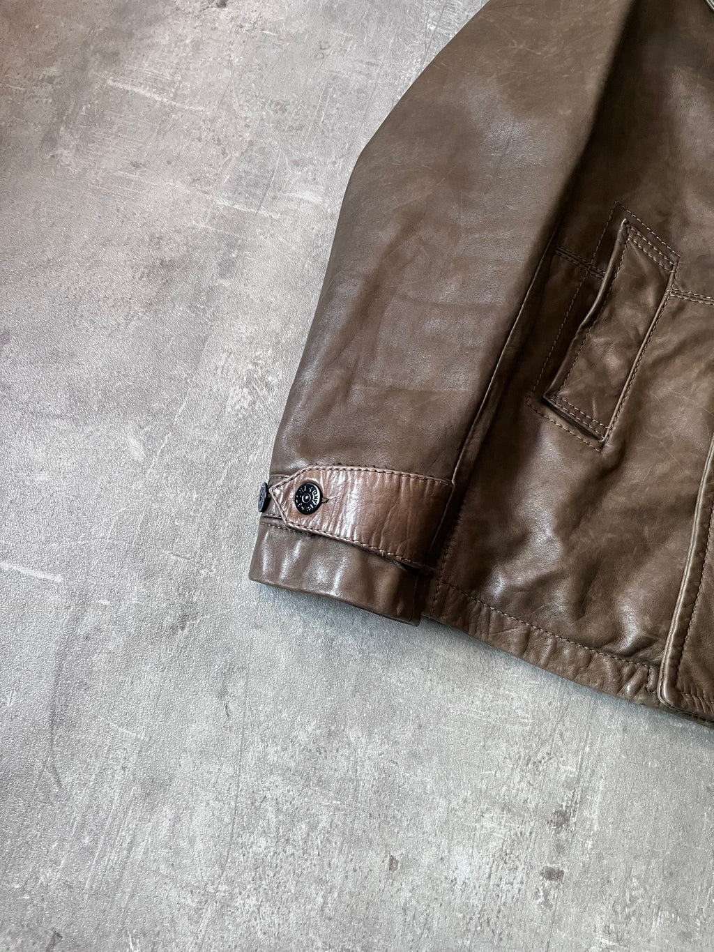 F/W 2008 Stone Island 2 in 1 Fleece Leather Jacket Brown Men - M