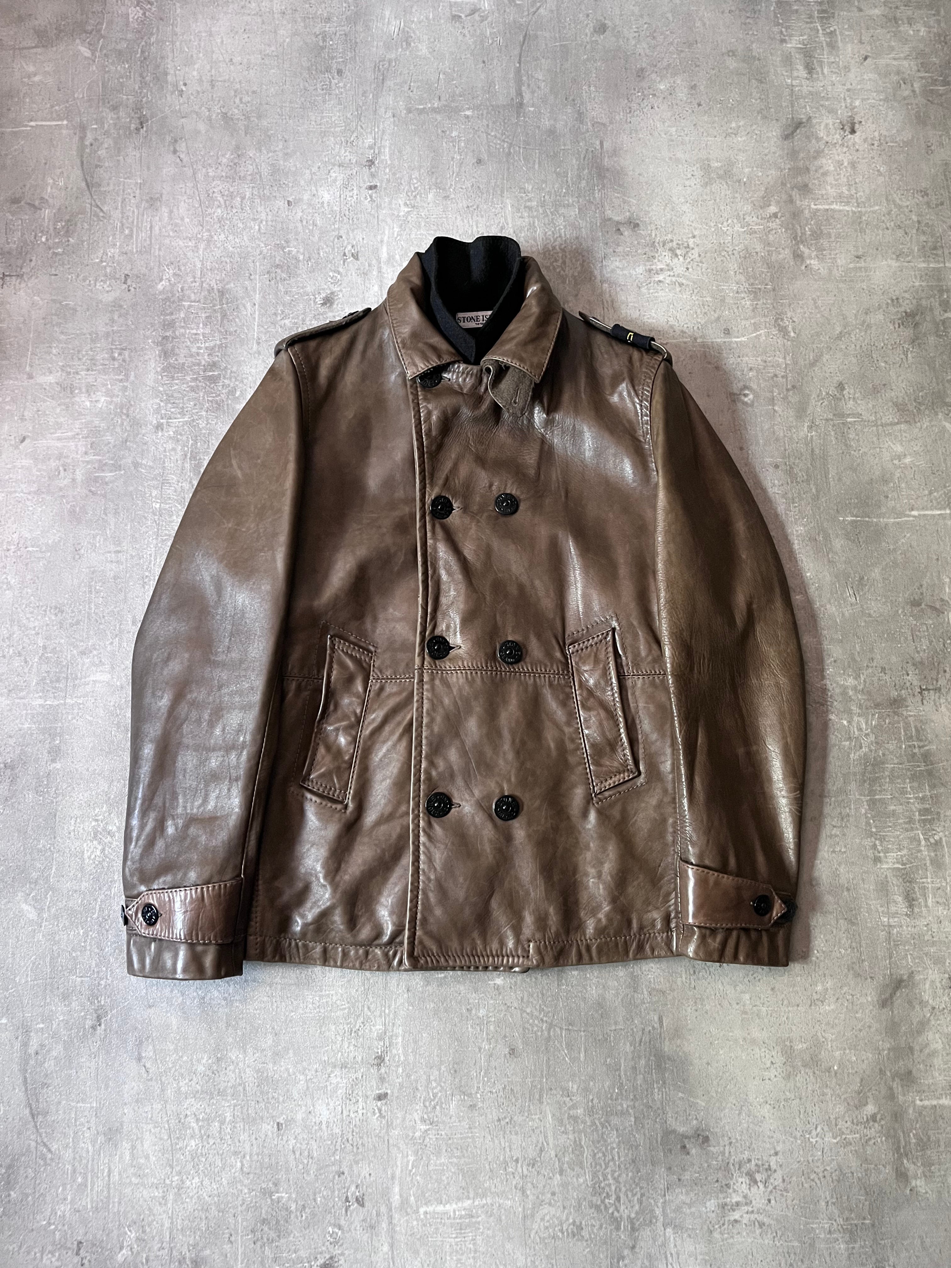 F/W 2008 Stone Island 2 in 1 Fleece Leather Jacket Brown Men - M