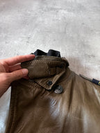 F/W 2008 Stone Island 2 in 1 Fleece Leather Jacket Brown Men - M
