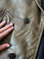 F/W 2008 Stone Island 2 in 1 Fleece Leather Jacket Brown Men - M