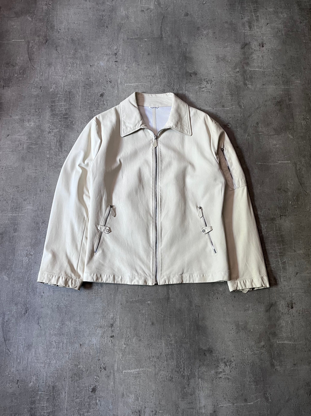Hermes Lightweight Sport Leather Jacket White Men - L