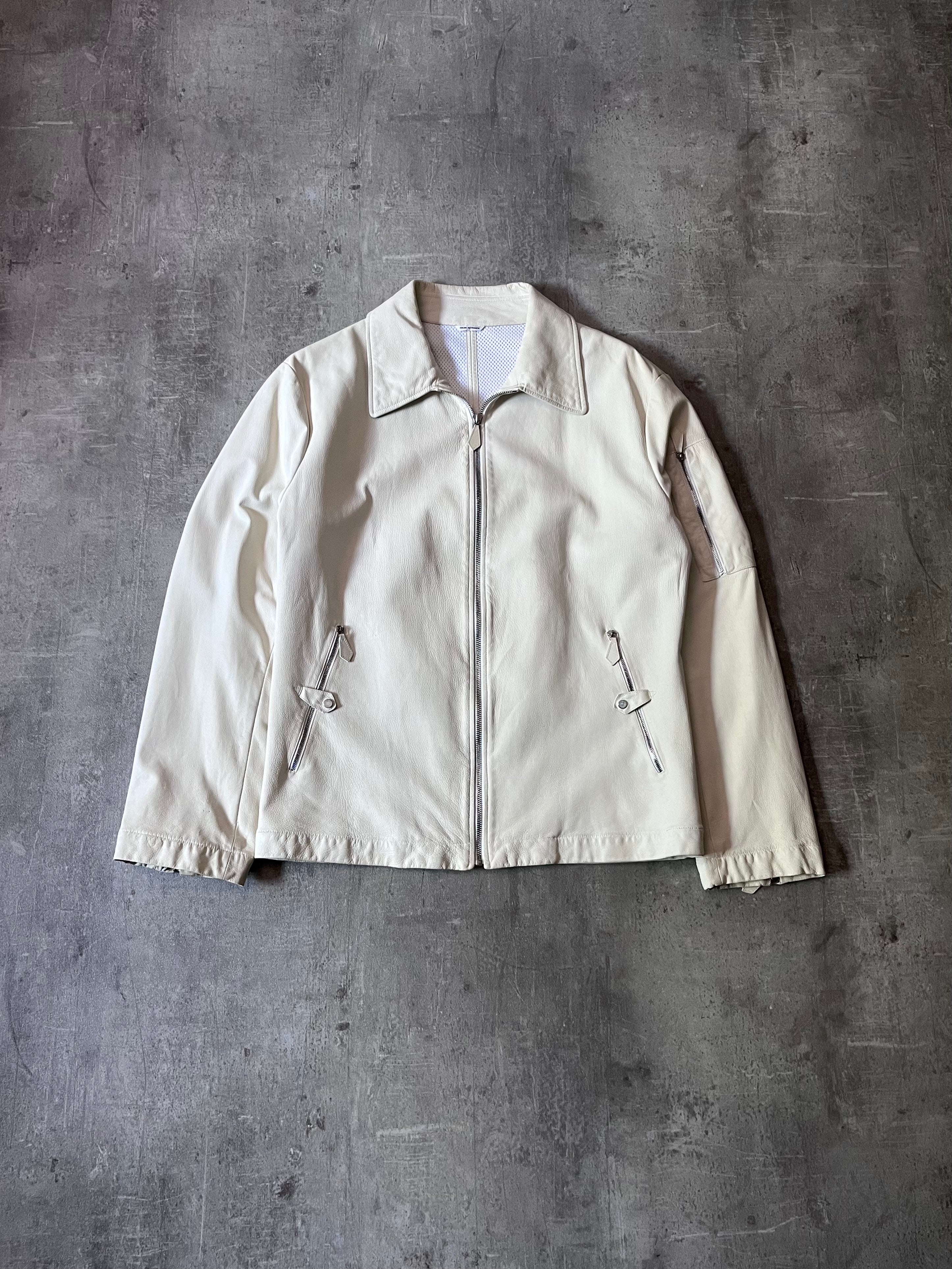 Hermes Lightweight Sport Leather Jacket White Men - L