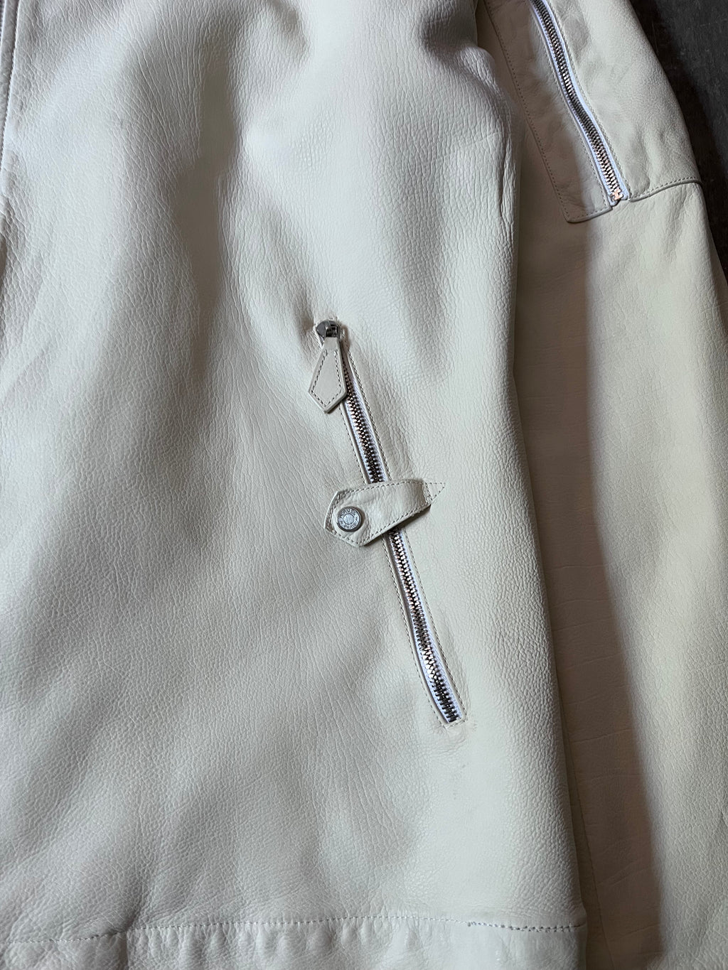 Hermes Lightweight Sport Leather Jacket White Men - L