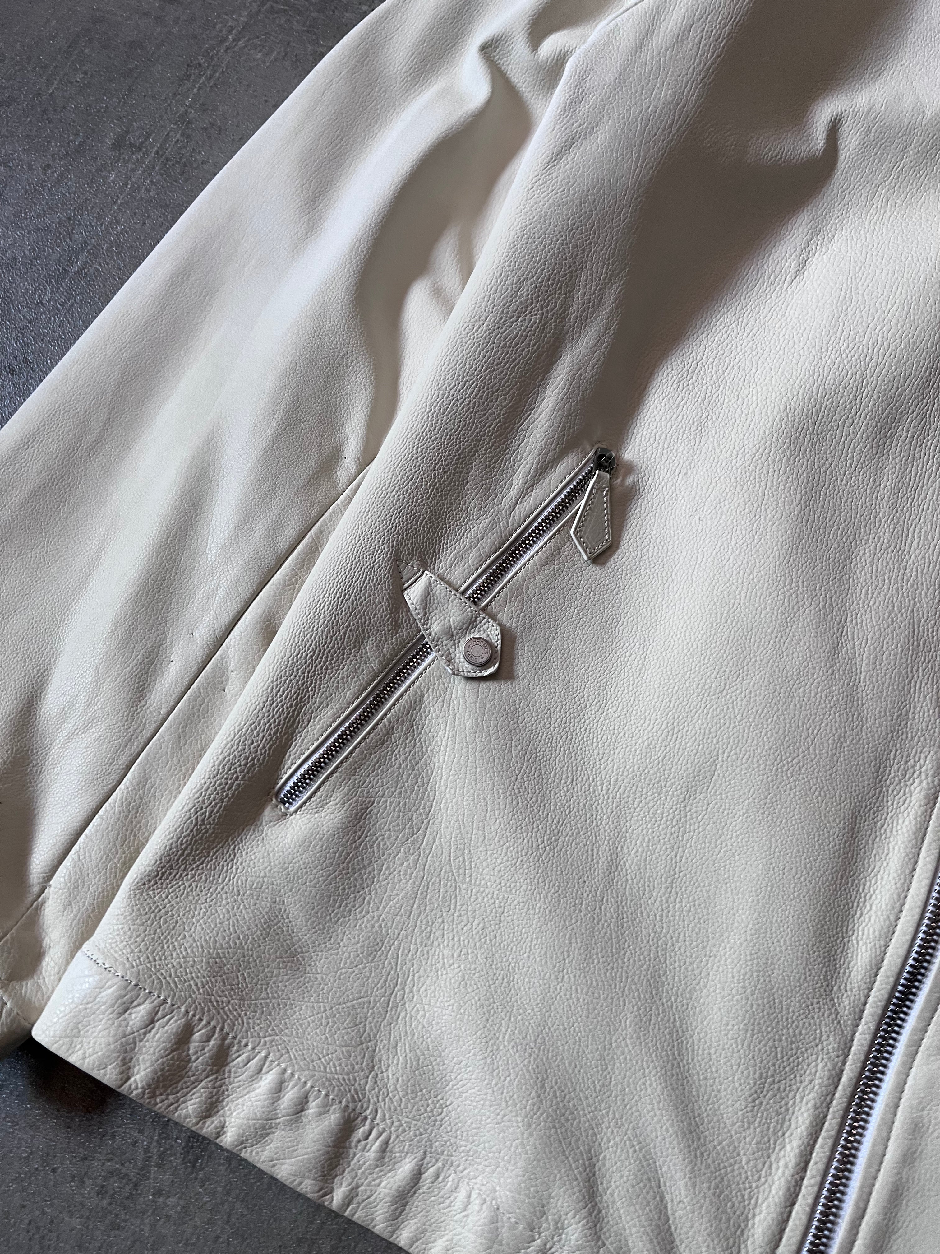 Hermes Lightweight Sport Leather Jacket White Men - L