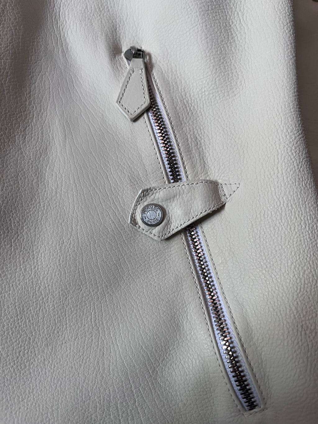 Hermes Lightweight Sport Leather Jacket White Men - L