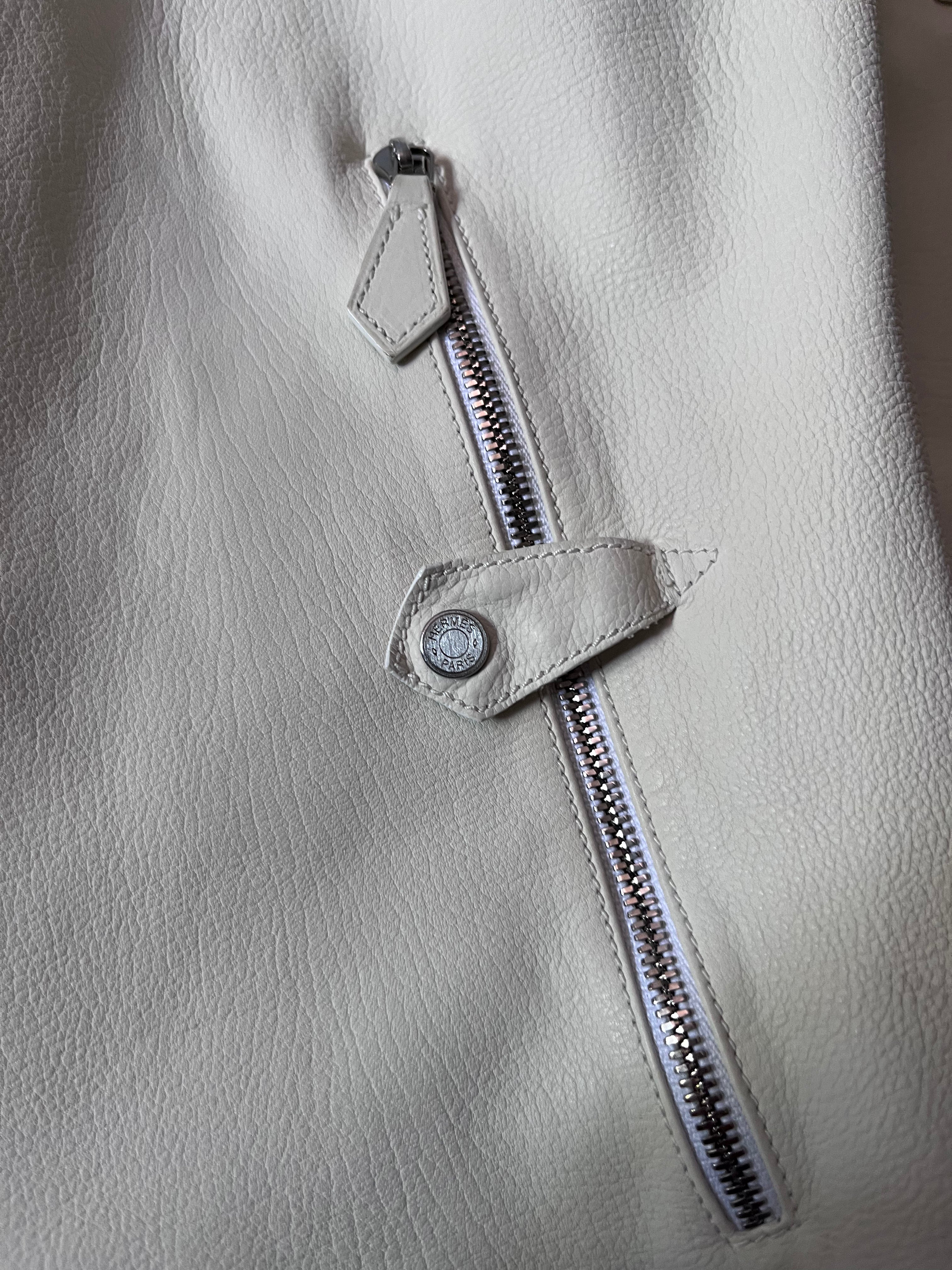 Hermes Lightweight Sport Leather Jacket White Men - L