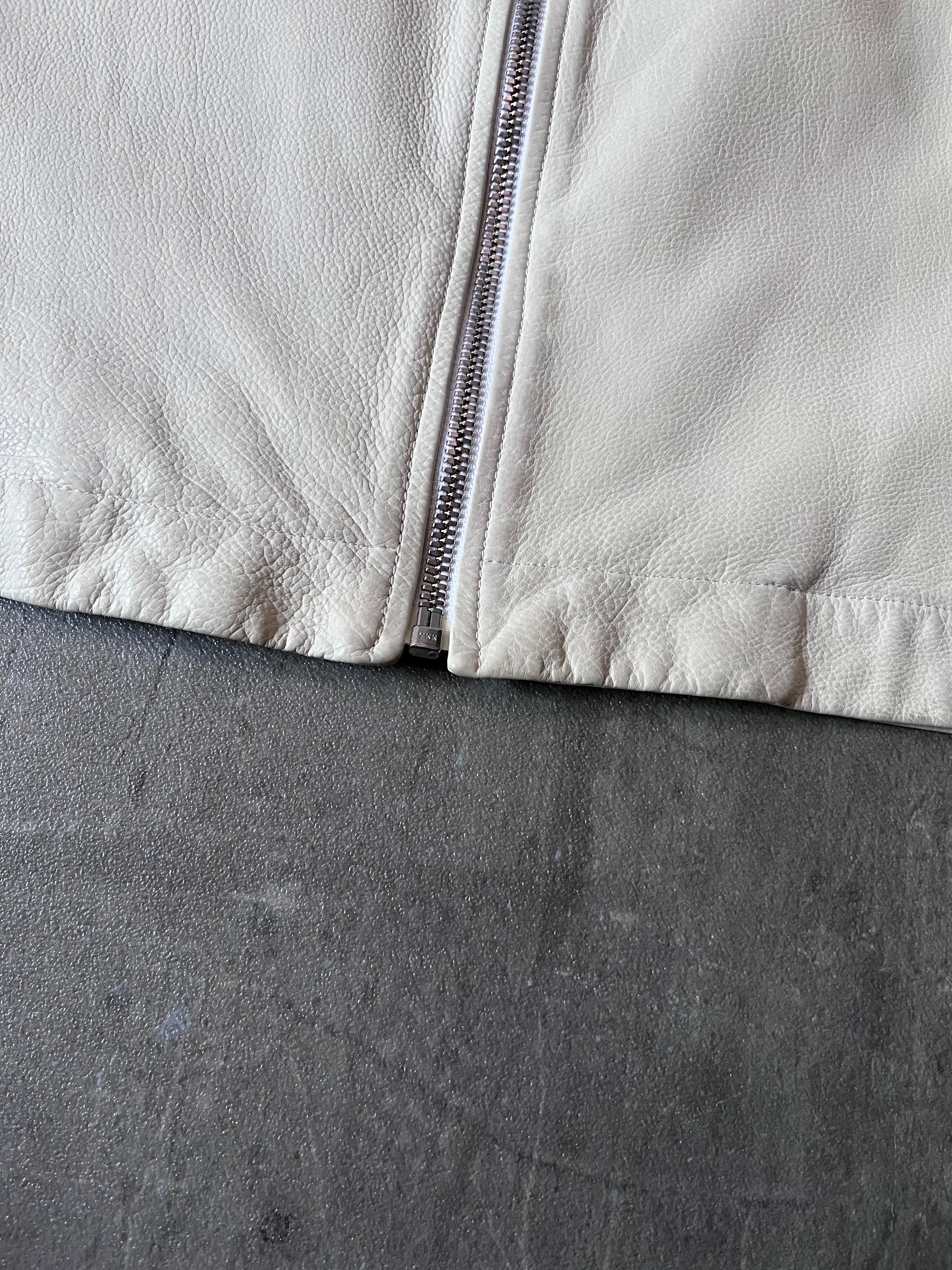 Hermes Lightweight Sport Leather Jacket White Men - L