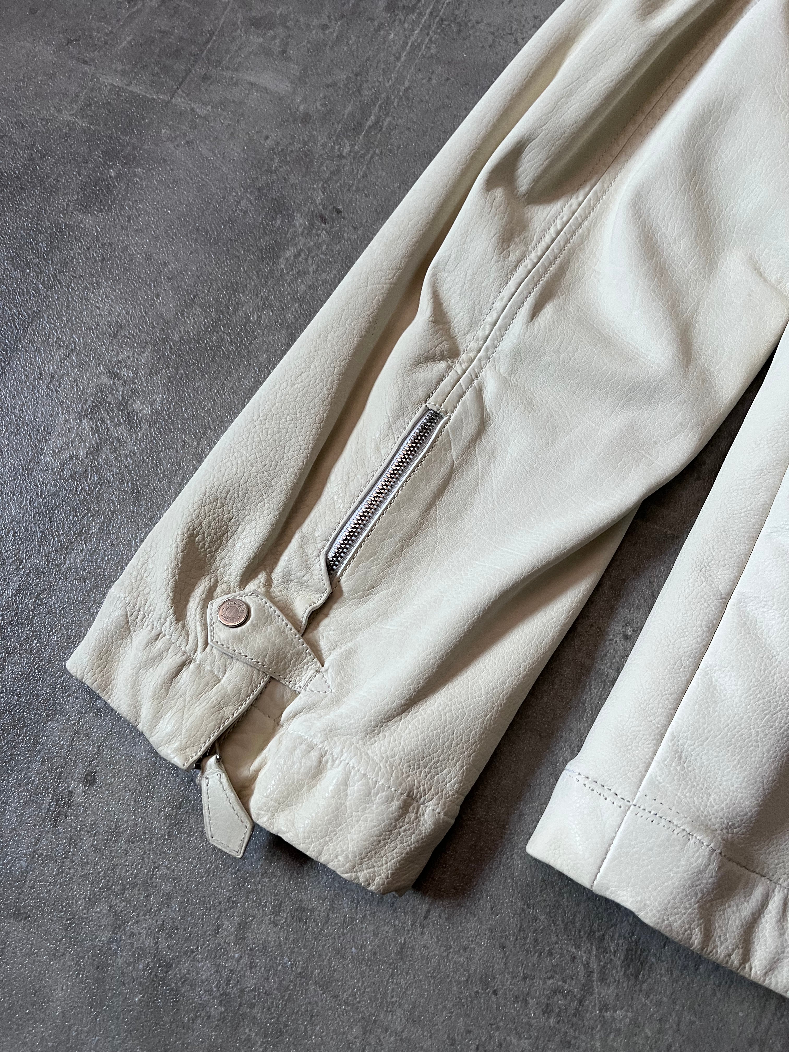 Hermes Lightweight Sport Leather Jacket White Men - L