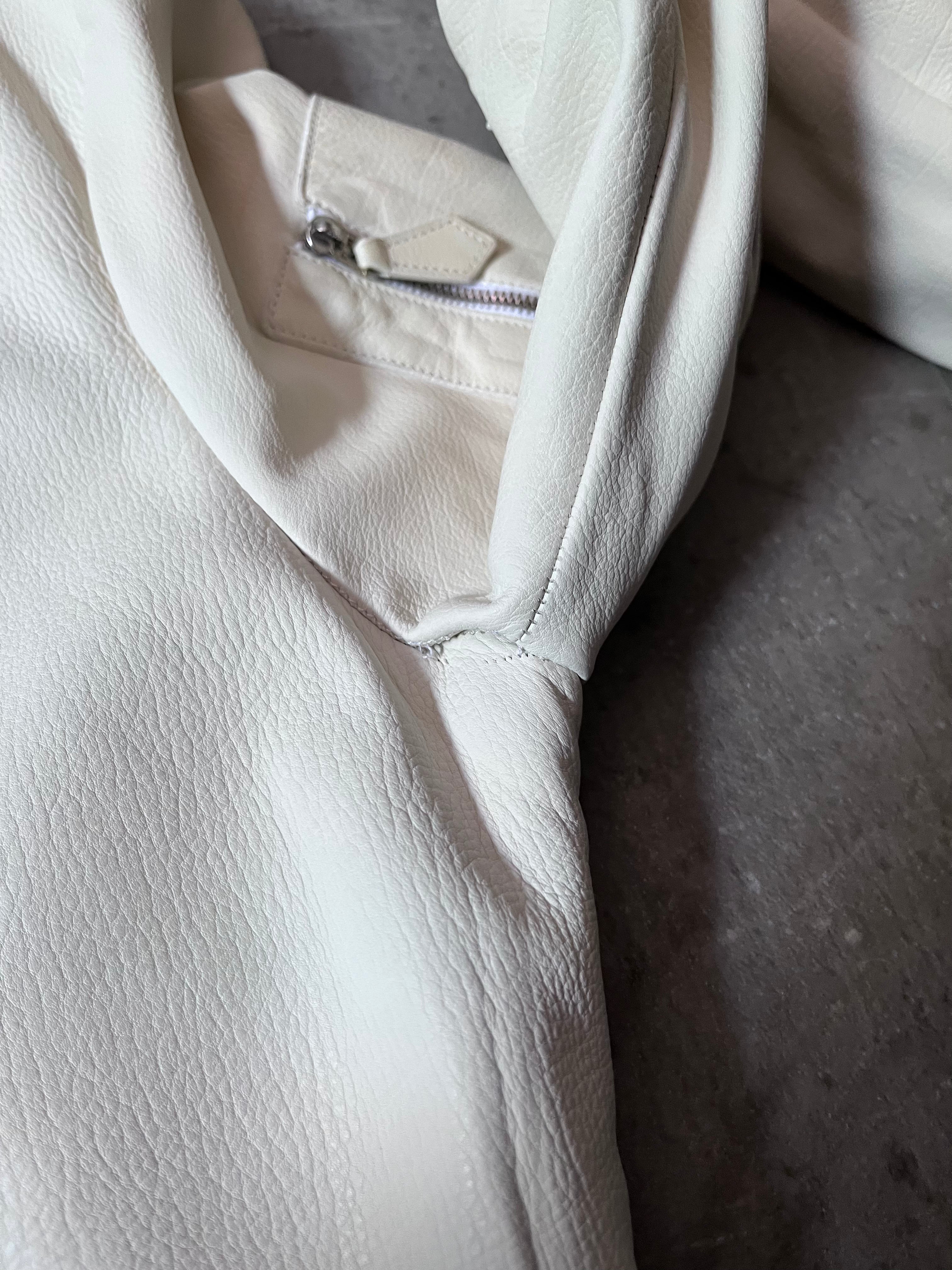 Hermes Lightweight Sport Leather Jacket White Men - L