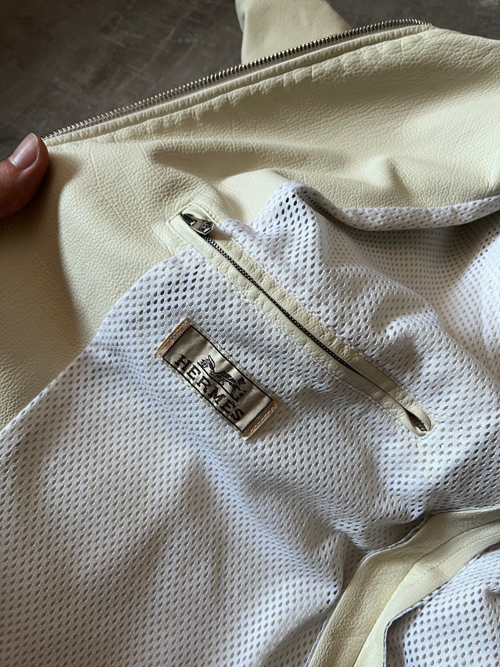 Hermes Lightweight Sport Leather Jacket White Men - L