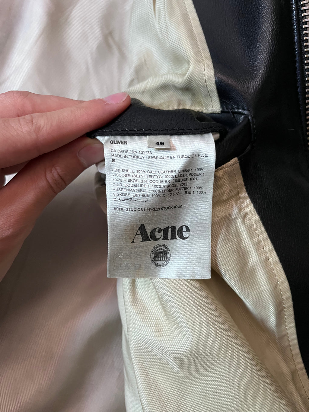 Acne Studios Oliver Biker Leather Jacket Black Men - S