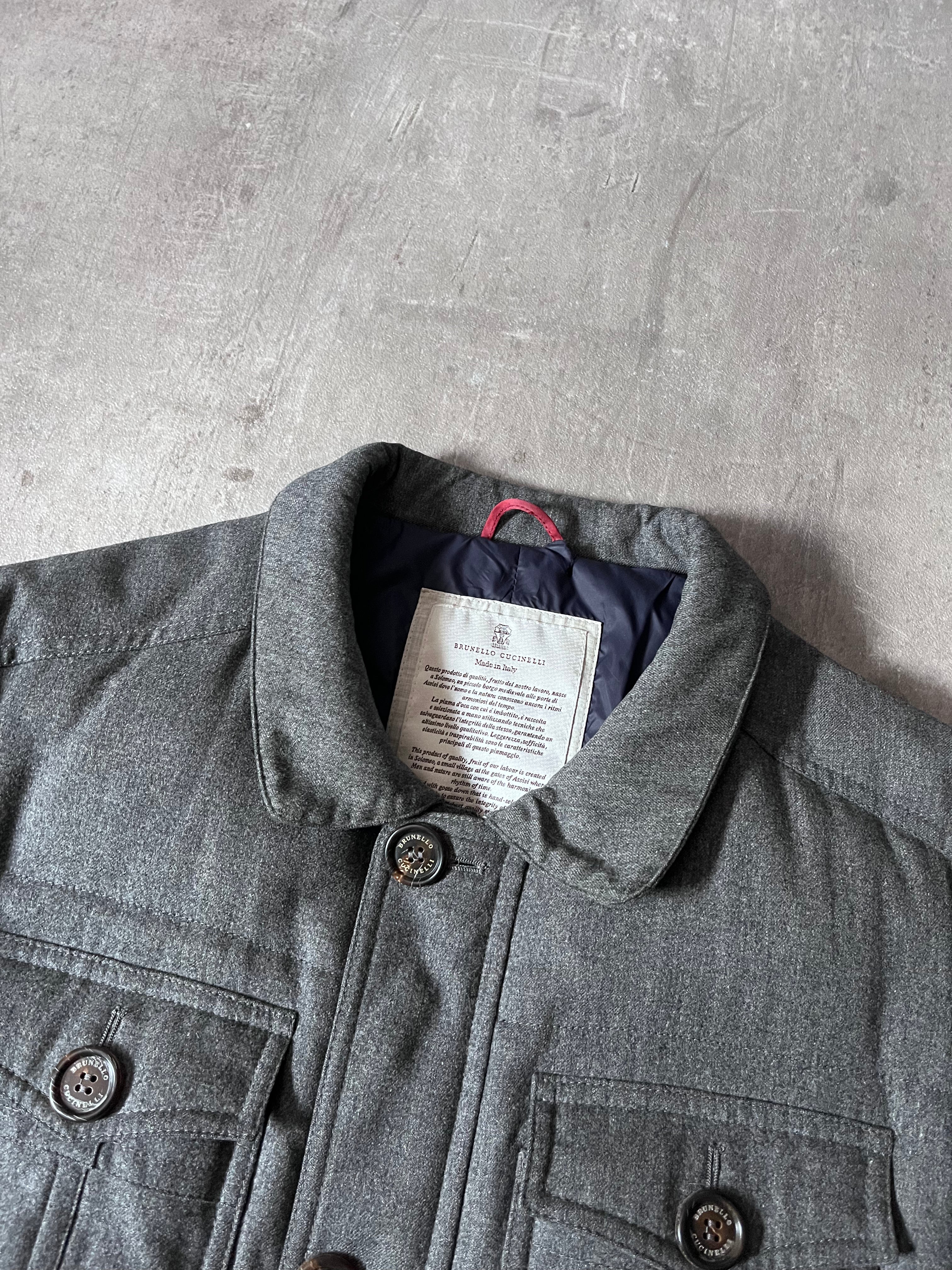 Brunello Cucinelli Multi Pocket Wool Silk Cashmere Blend Long Jacket Men - L