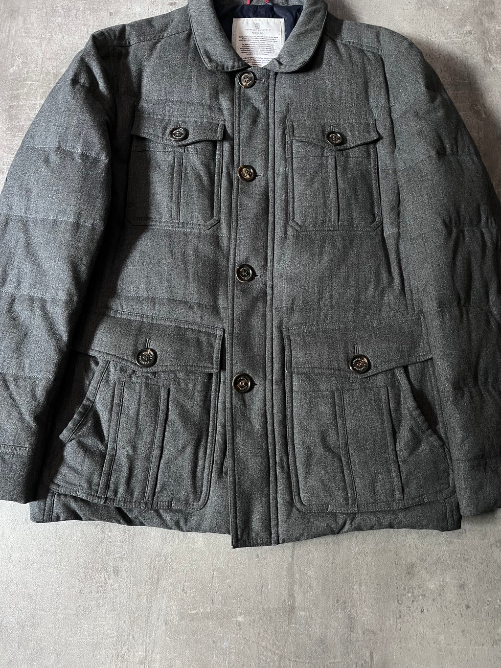 Brunello Cucinelli Multi Pocket Wool Silk Cashmere Blend Long Jacket Men - L