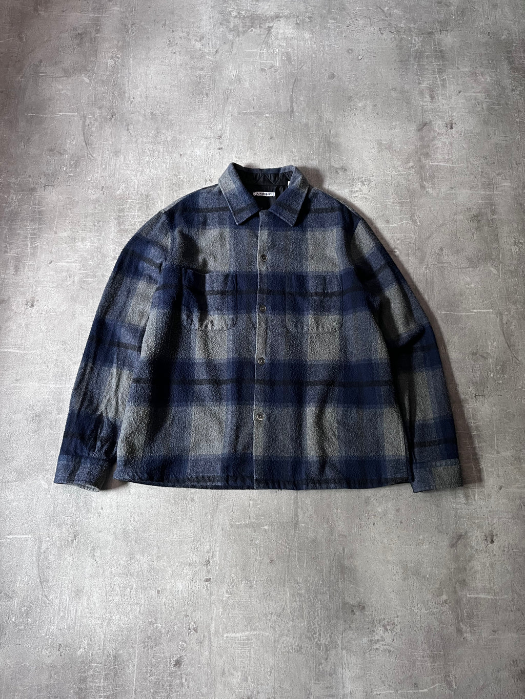 Our Legacy Heusen Checkered Wool Flannel Shirt Navy Grey Men - M