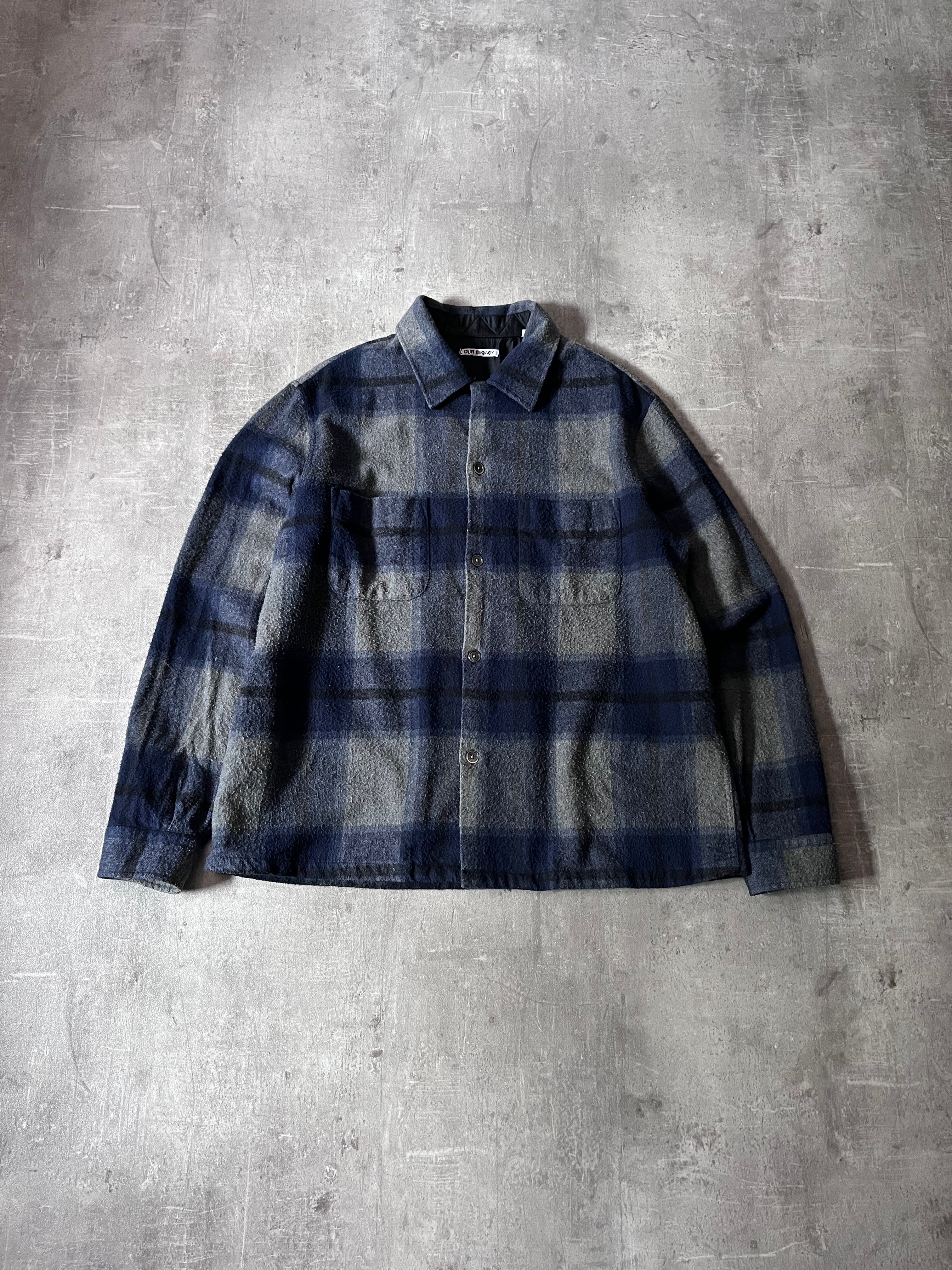 Our Legacy Heusen Checkered Wool Flannel Shirt Navy Grey Men - M