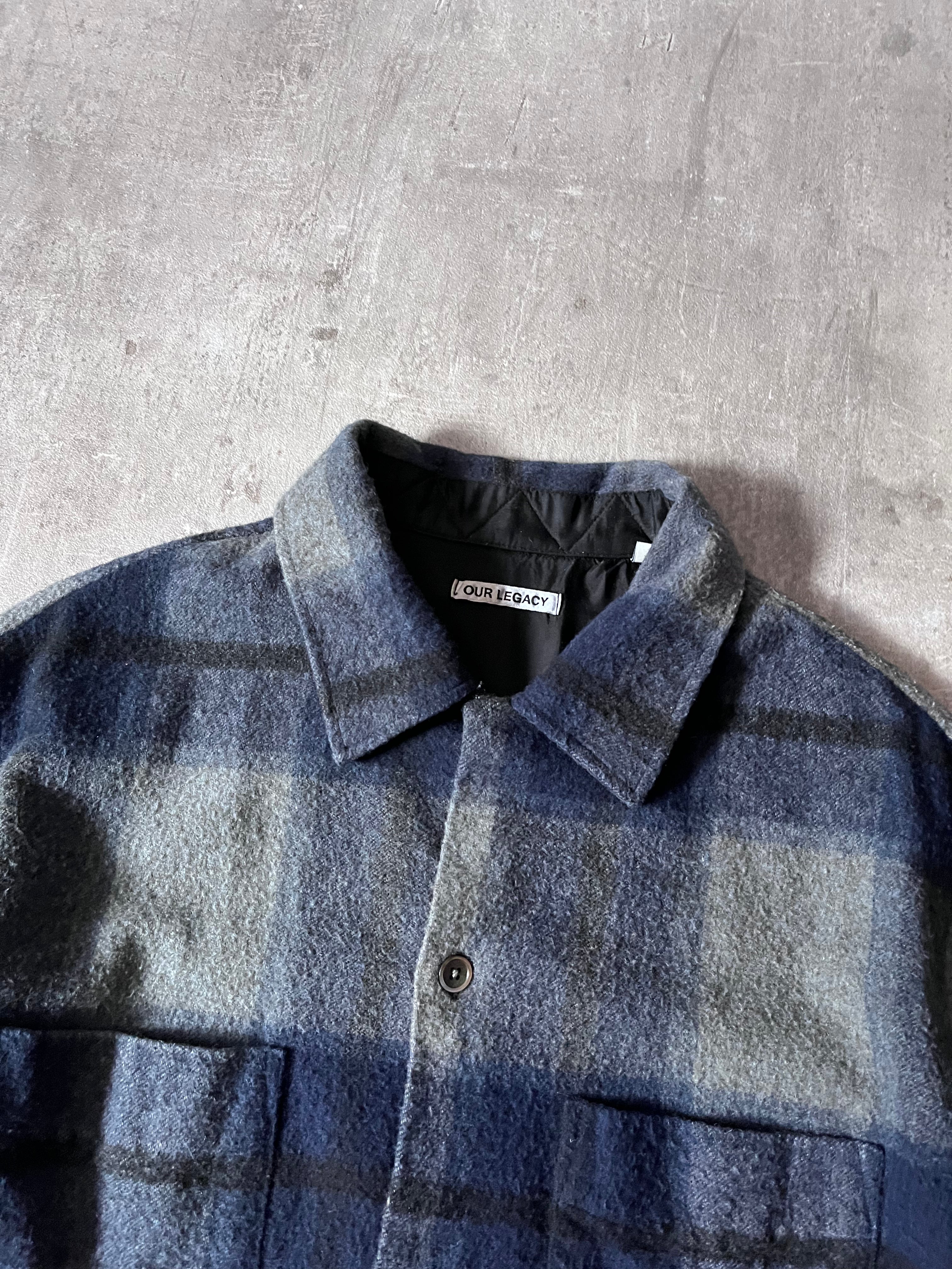 Our Legacy Heusen Checkered Wool Flannel Shirt Navy Grey Men - M