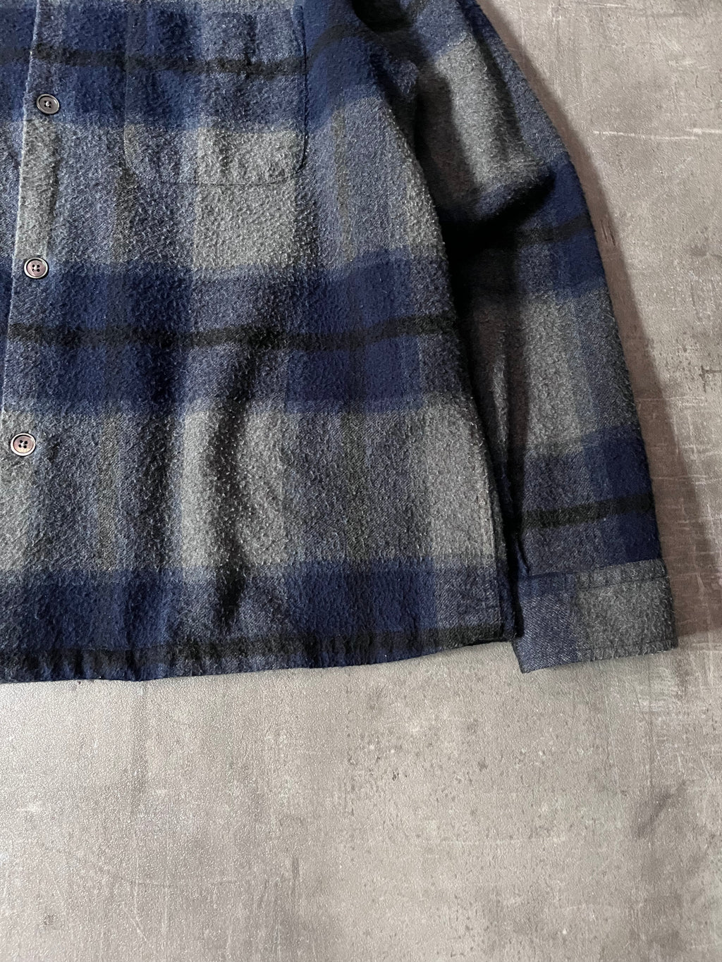 Our Legacy Heusen Checkered Wool Flannel Shirt Navy Grey Men - M
