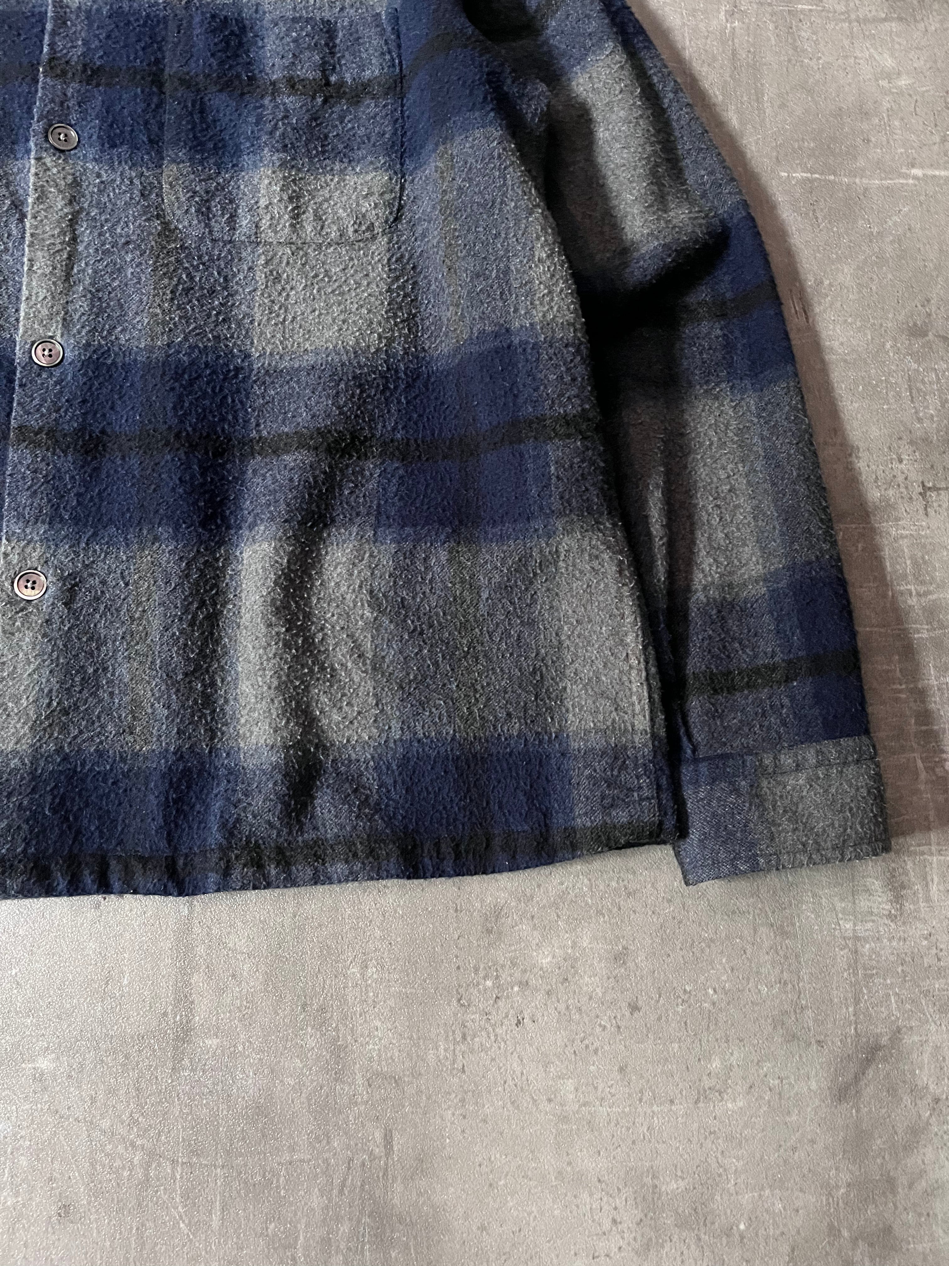 Our Legacy Heusen Checkered Wool Flannel Shirt Navy Grey Men - M