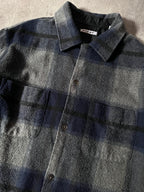 Our Legacy Heusen Checkered Wool Flannel Shirt Navy Grey Men - M