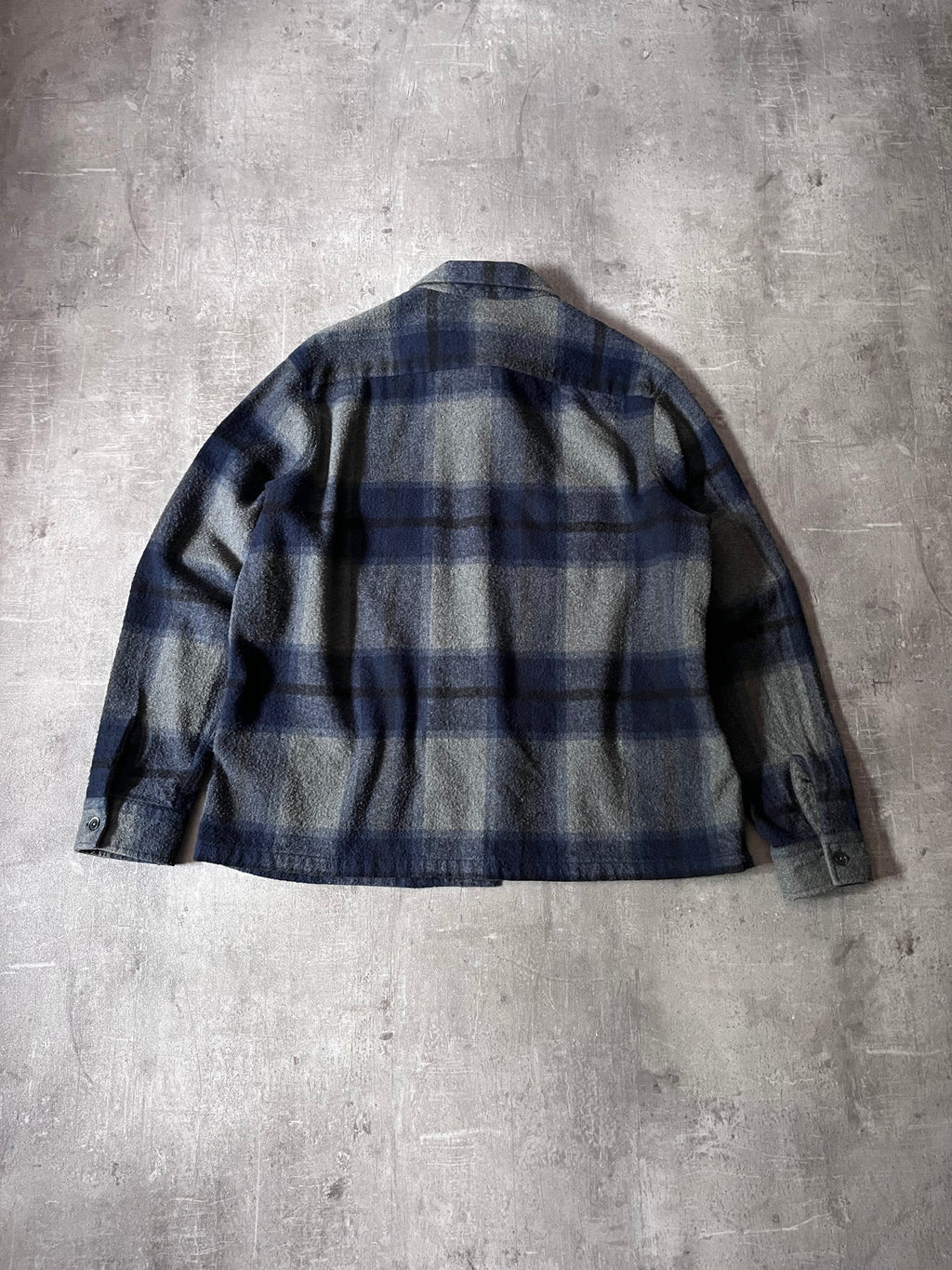 Our Legacy Heusen Checkered Wool Flannel Shirt Navy Grey Men - M