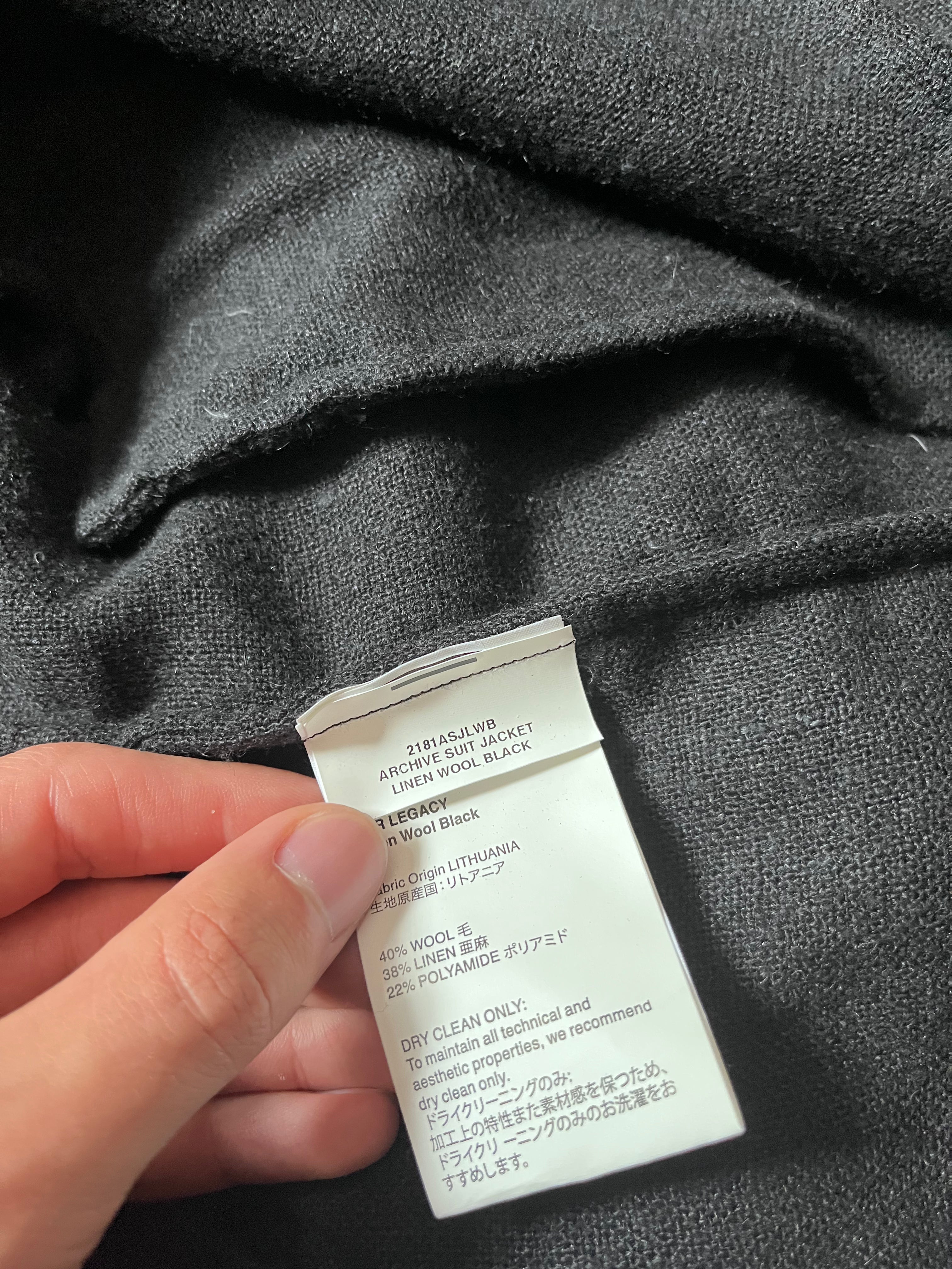 Our Legacy Archive Suit Linen Wool Jacket Black Men - M