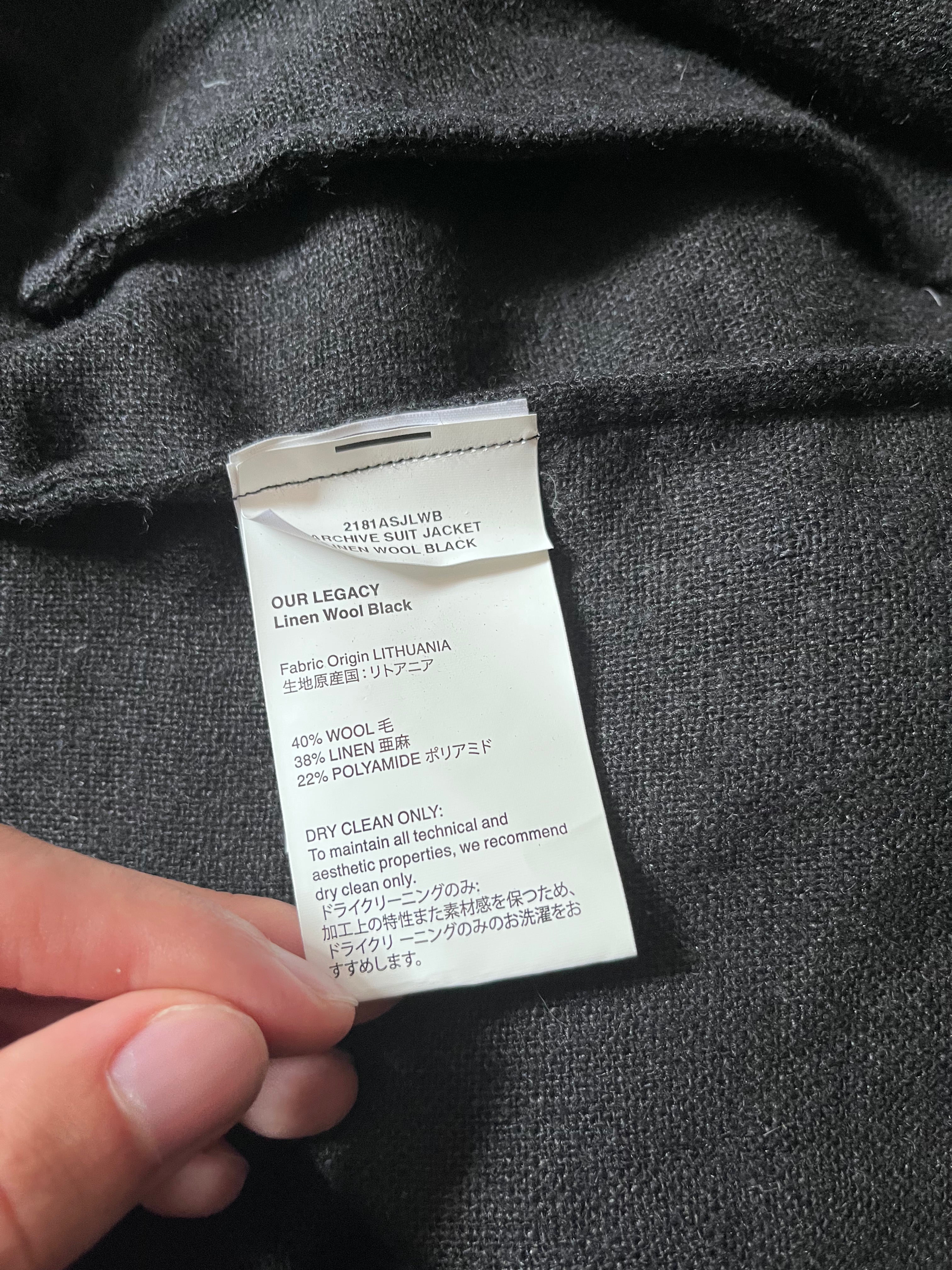 Our Legacy Archive Suit Linen Wool Jacket Black Men - M