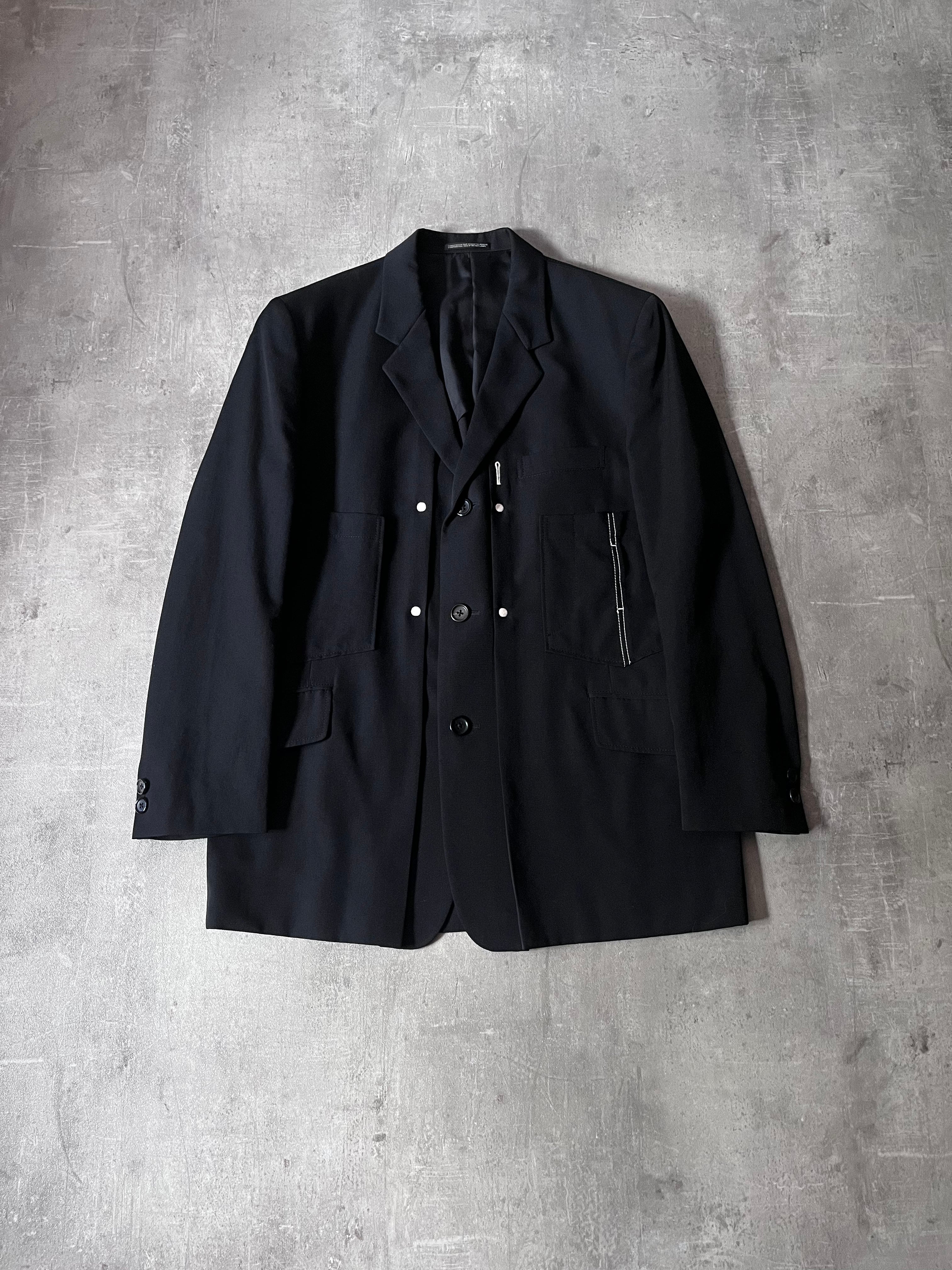 Yohji Yamamoto Vintage Runway Wool Long Blazer Jacket Black Men - M
