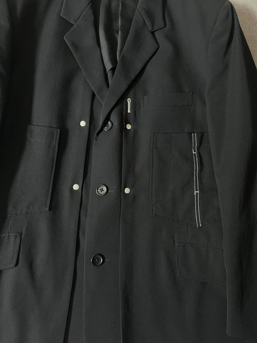 Yohji Yamamoto Vintage Runway Wool Long Blazer Jacket Black Men - M
