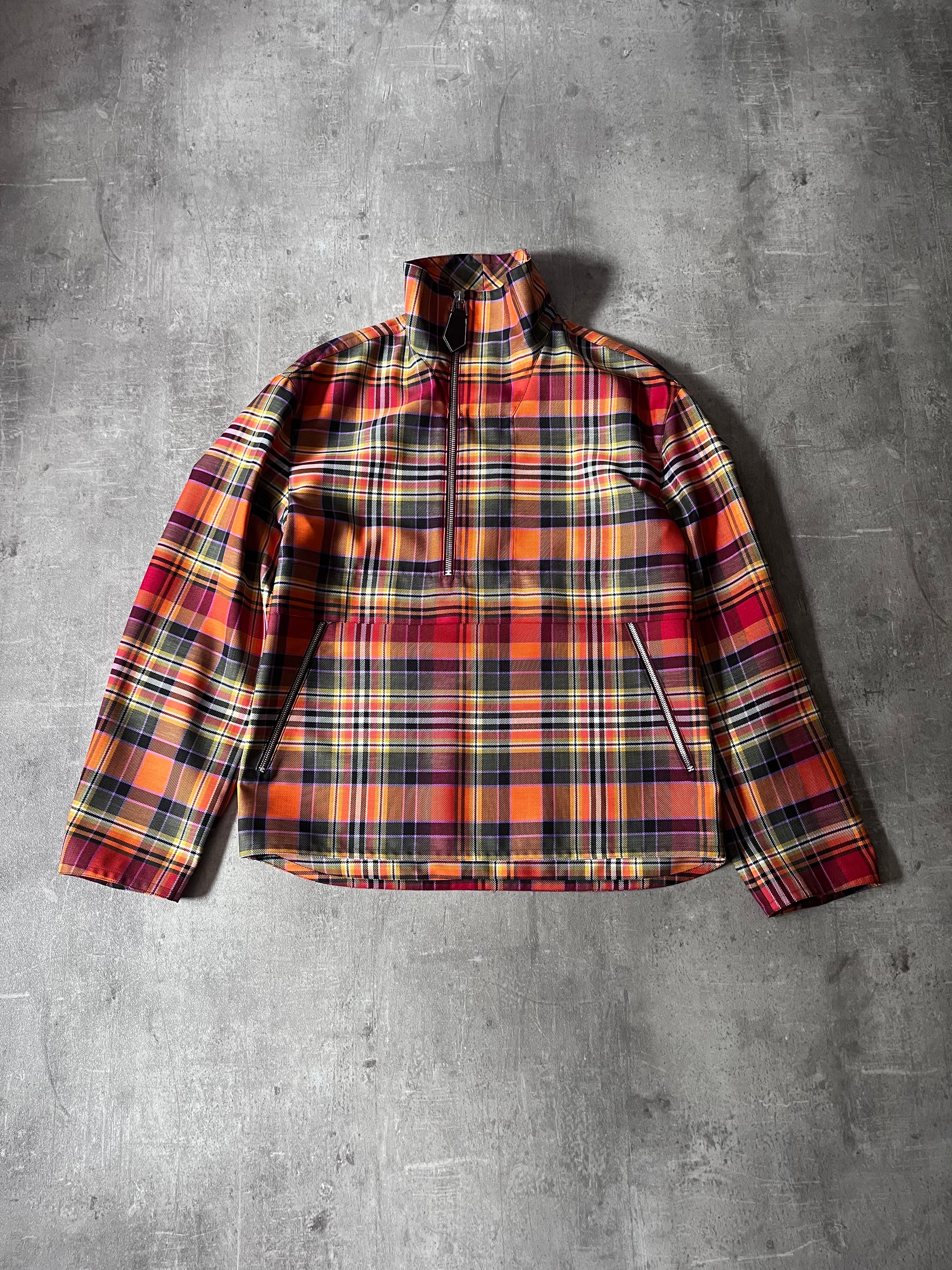 F/W 2021 Hermes Checkered Half Zip Oversize Jacket Orange Men - S