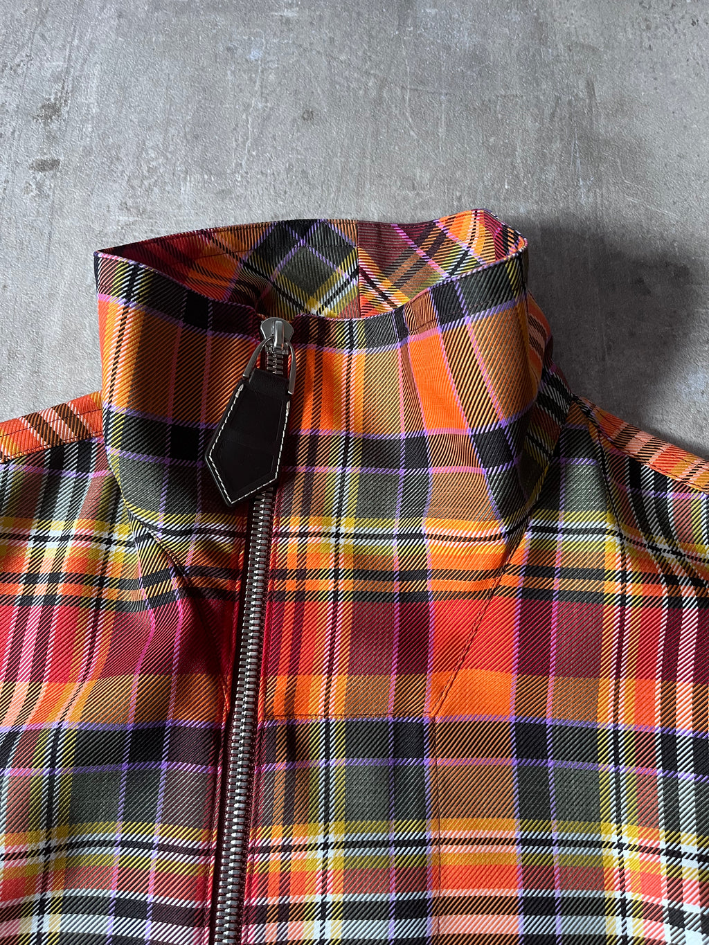 F/W 2021 Hermes Checkered Half Zip Oversize Jacket Orange Men - S