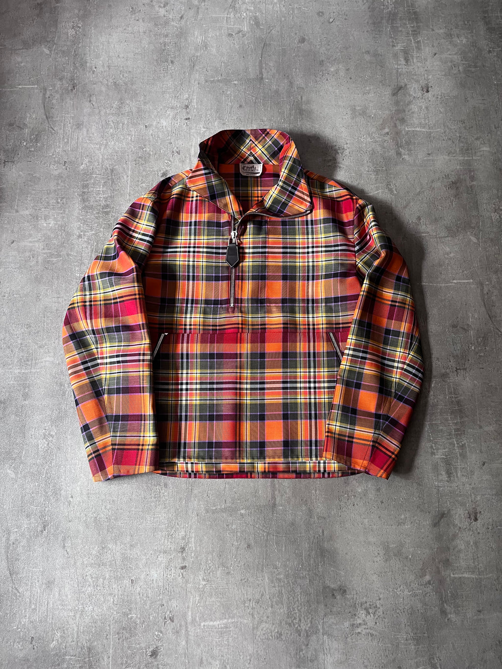 F/W 2021 Hermes Checkered Half Zip Oversize Jacket Orange Men - S