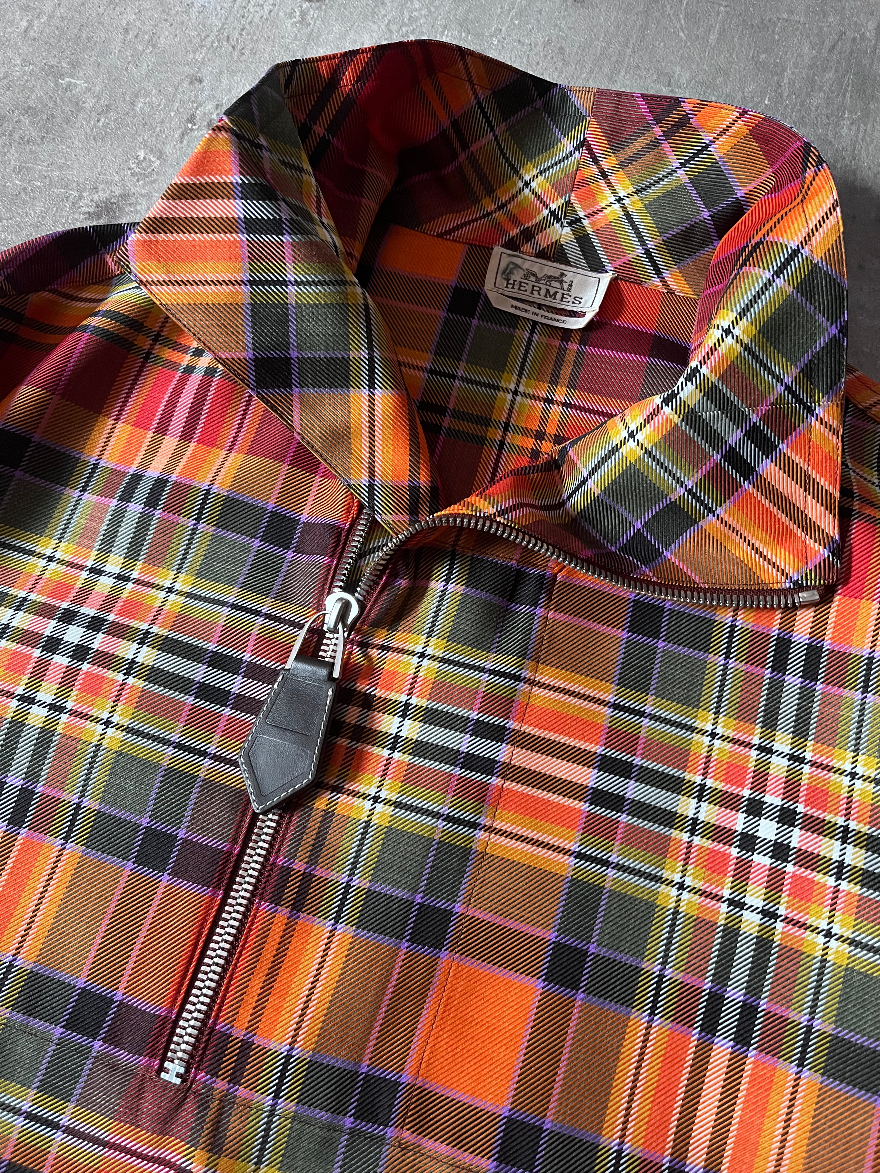 F/W 2021 Hermes Checkered Half Zip Oversize Jacket Orange Men - S