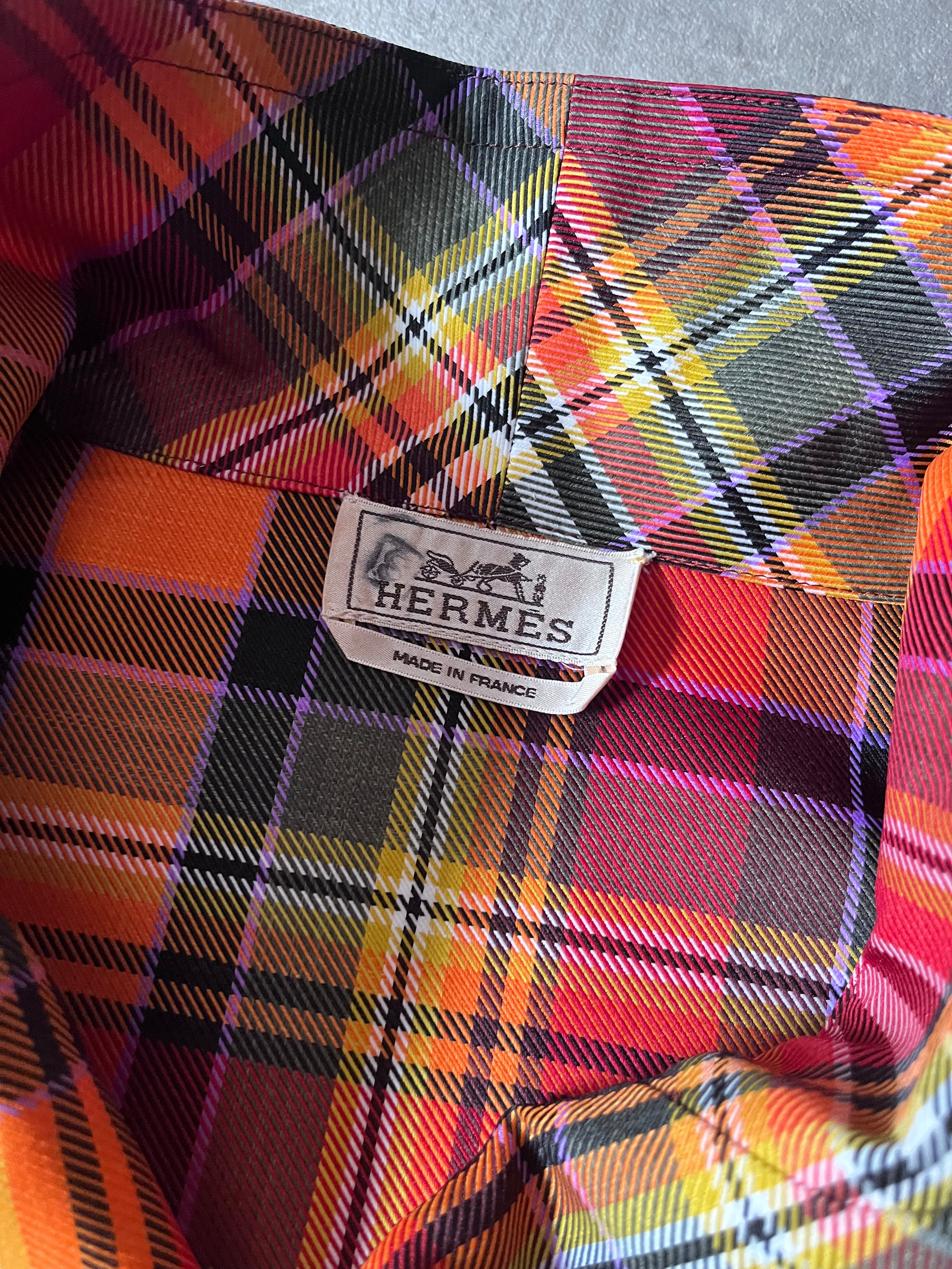 F/W 2021 Hermes Checkered Half Zip Oversize Jacket Orange Men - S