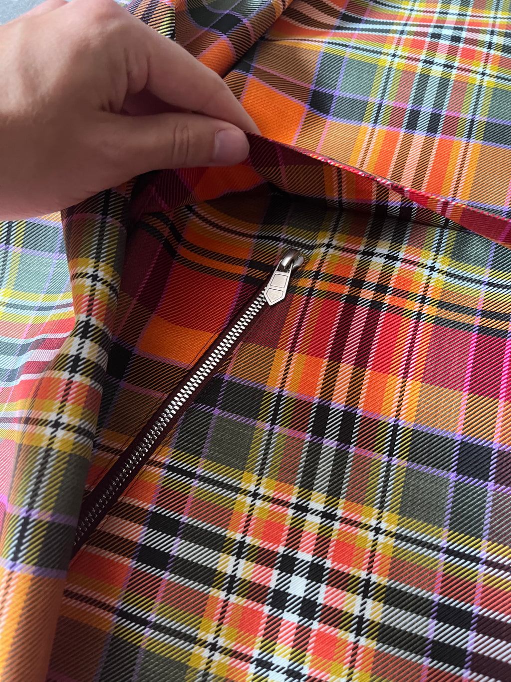 F/W 2021 Hermes Checkered Half Zip Oversize Jacket Orange Men - S