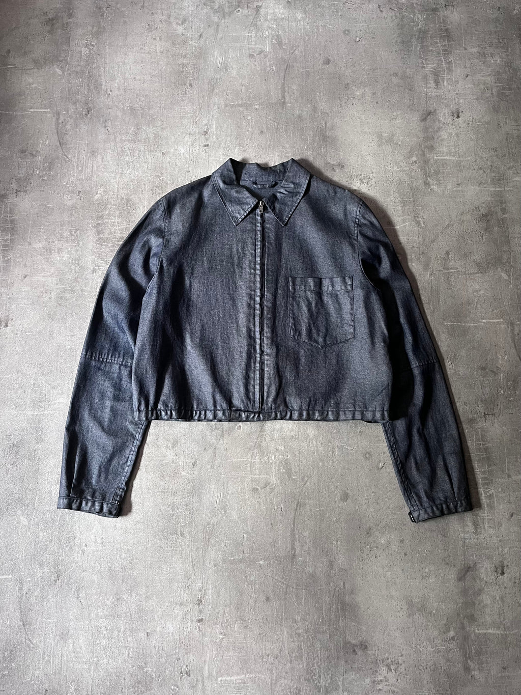 90s Carol Christian Poell Denim Polyurethane Waxed Cropped Jacket Blue Men - M