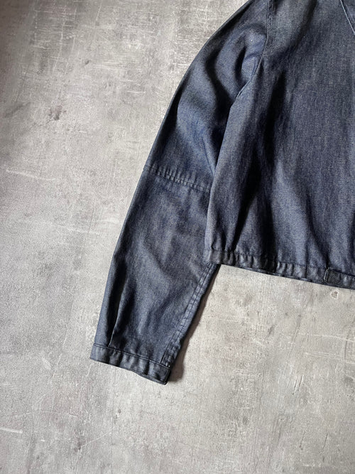 90s Carol Christian Poell Denim Polyurethane Waxed Cropped Jacket Blue Men - M